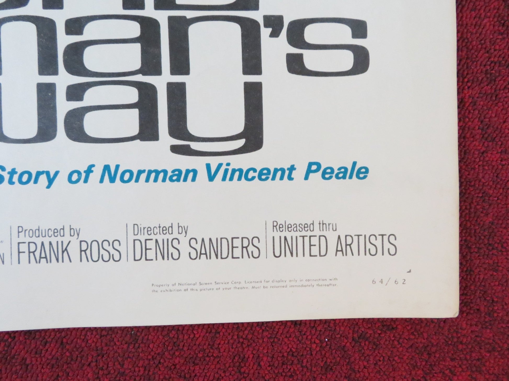 ONE MAN'S WAY US HALF SHEET (22"x 28") POSTER DON MURRAY DIANA HYLAND 1964 Rendezvous Cinema Movie posters