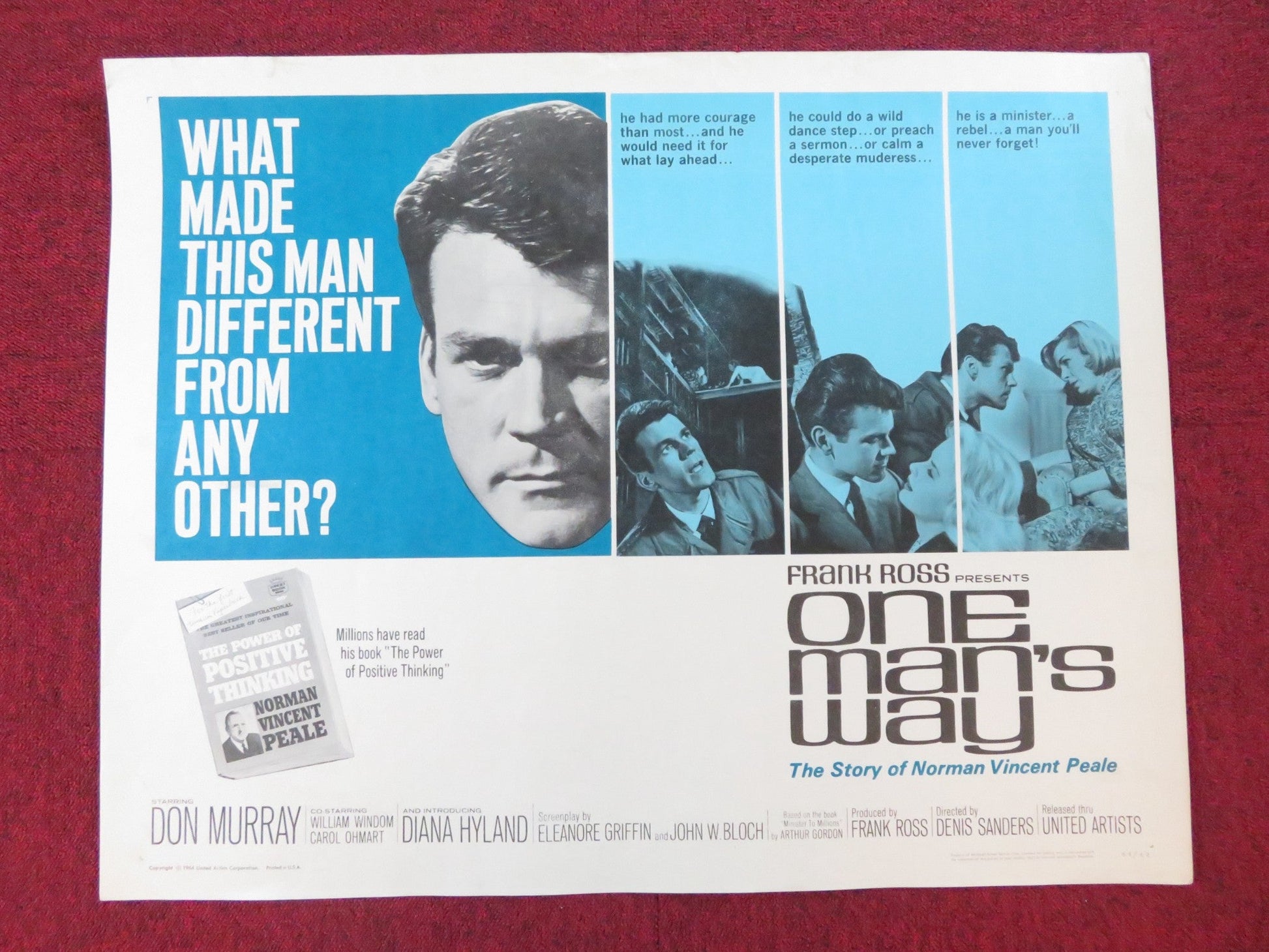 ONE MAN'S WAY US HALF SHEET (22"x 28") POSTER DON MURRAY DIANA HYLAND 1964 Rendezvous Cinema Movie posters