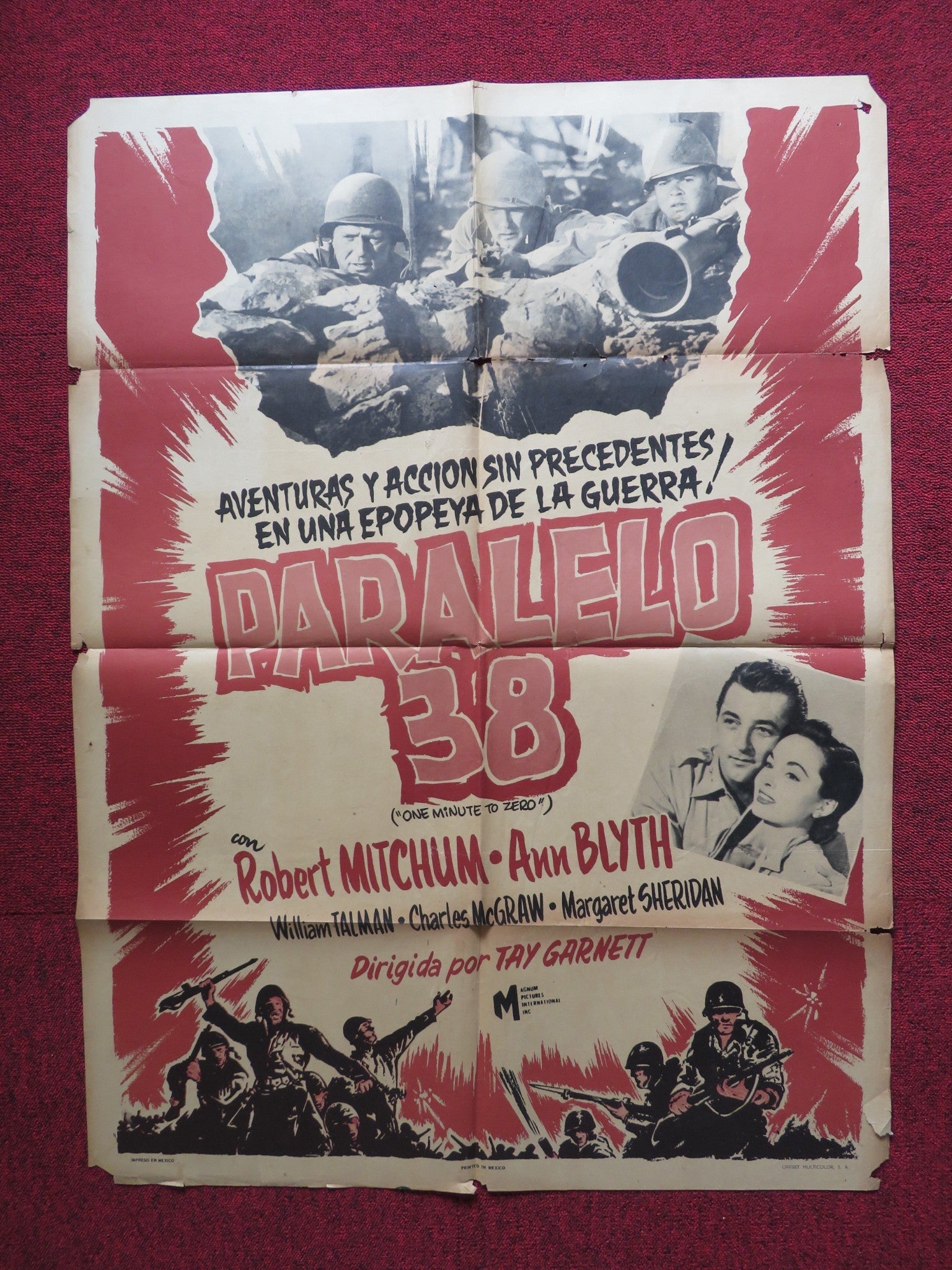 ONE MINUTE TO ZERO FOLDED MEXICAN POSTER ROBERT MITCHUM ANN BLYTH 1952 Rendezvous Cinema Movie posters