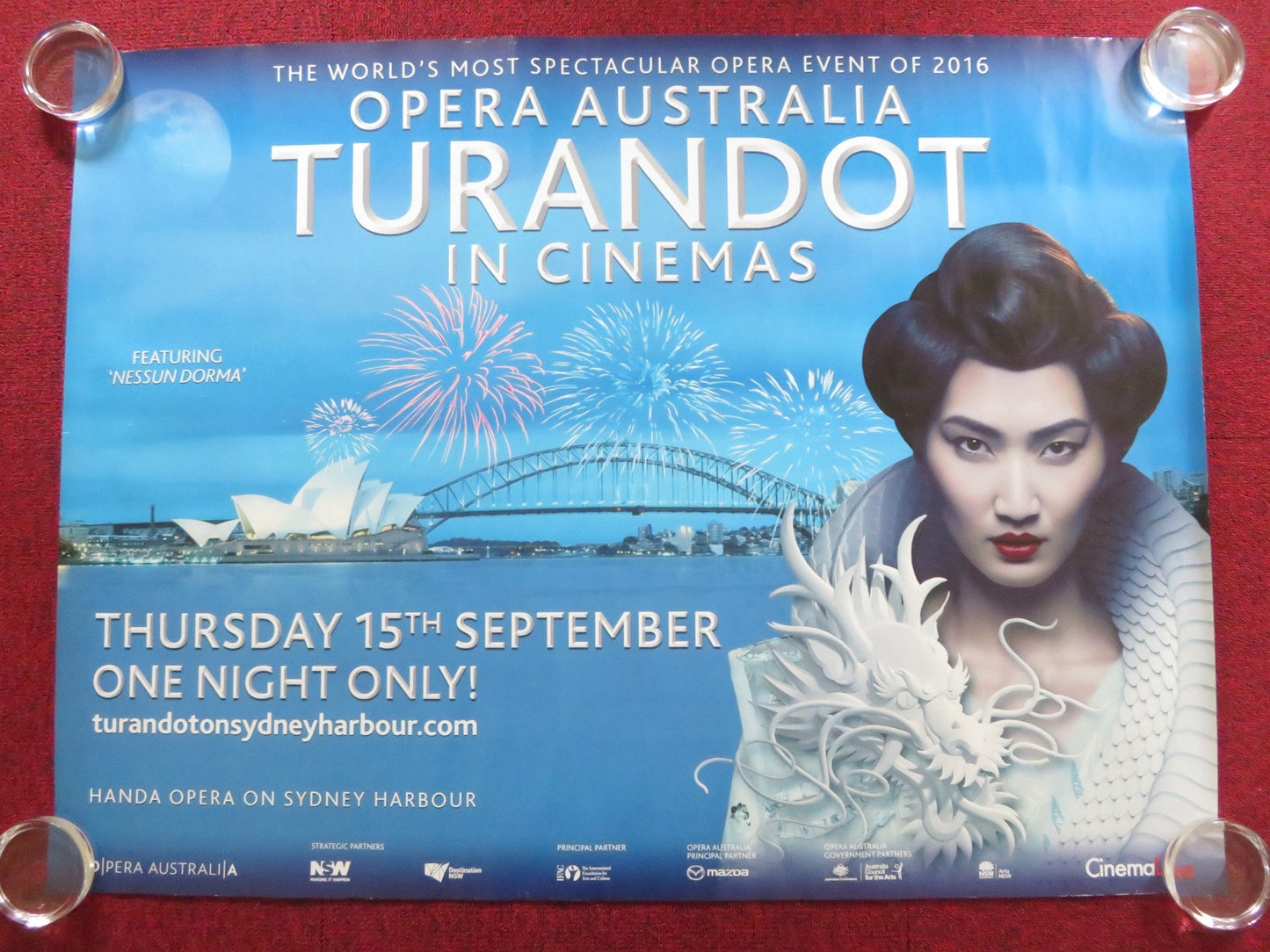 OPERA AUSTRALIA:TURANDOT ON SYDNEY HARBOUR UK QUAD (30"x 40") ROLLED POSTER 2016 Rendezvous Cinema Movie posters