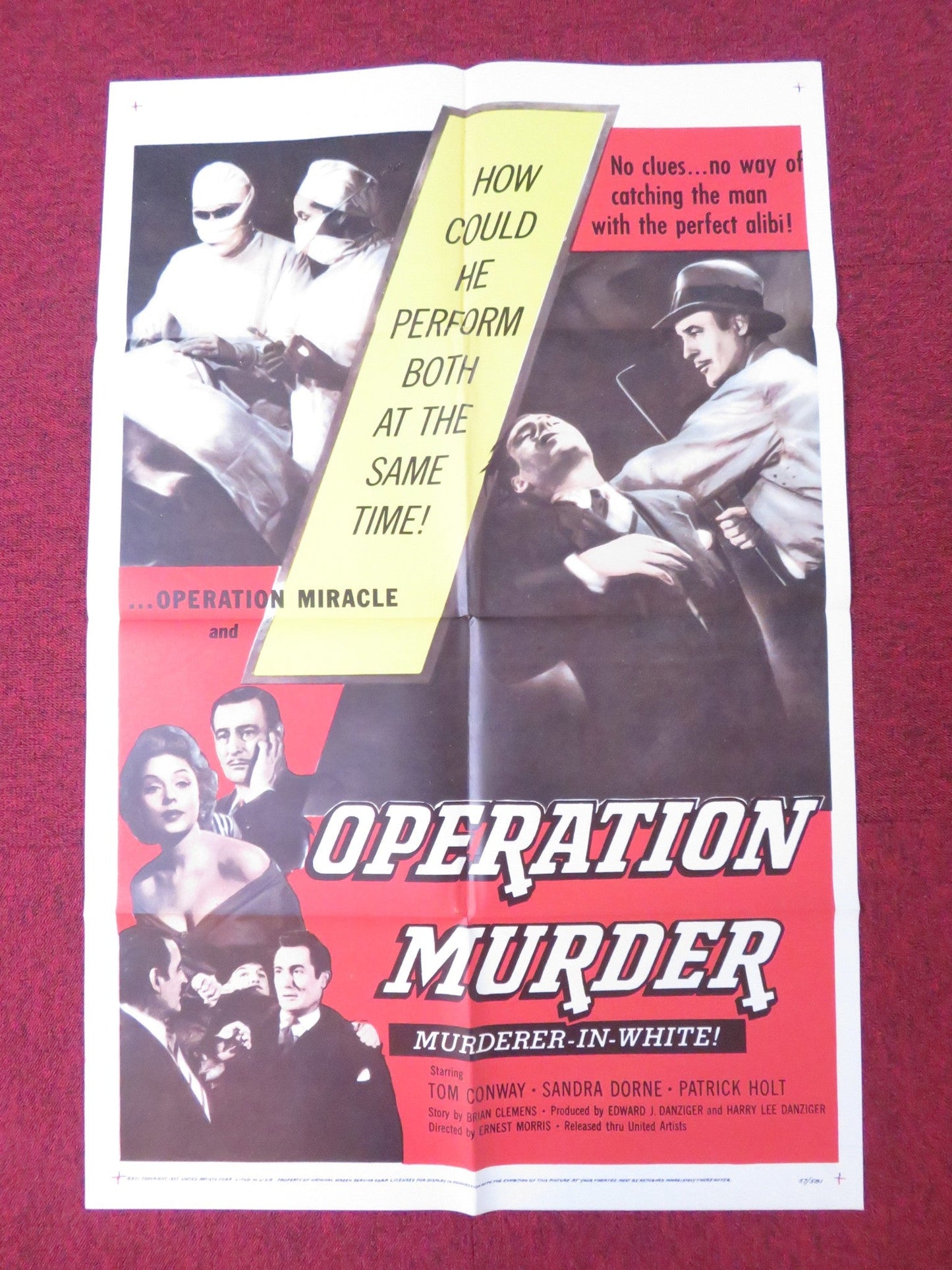OPERATION MURDER FOLDED US ONE SHEET POSTER TOM CONWAY SANDRA DORNE 1957 Rendezvous Cinema Movie posters