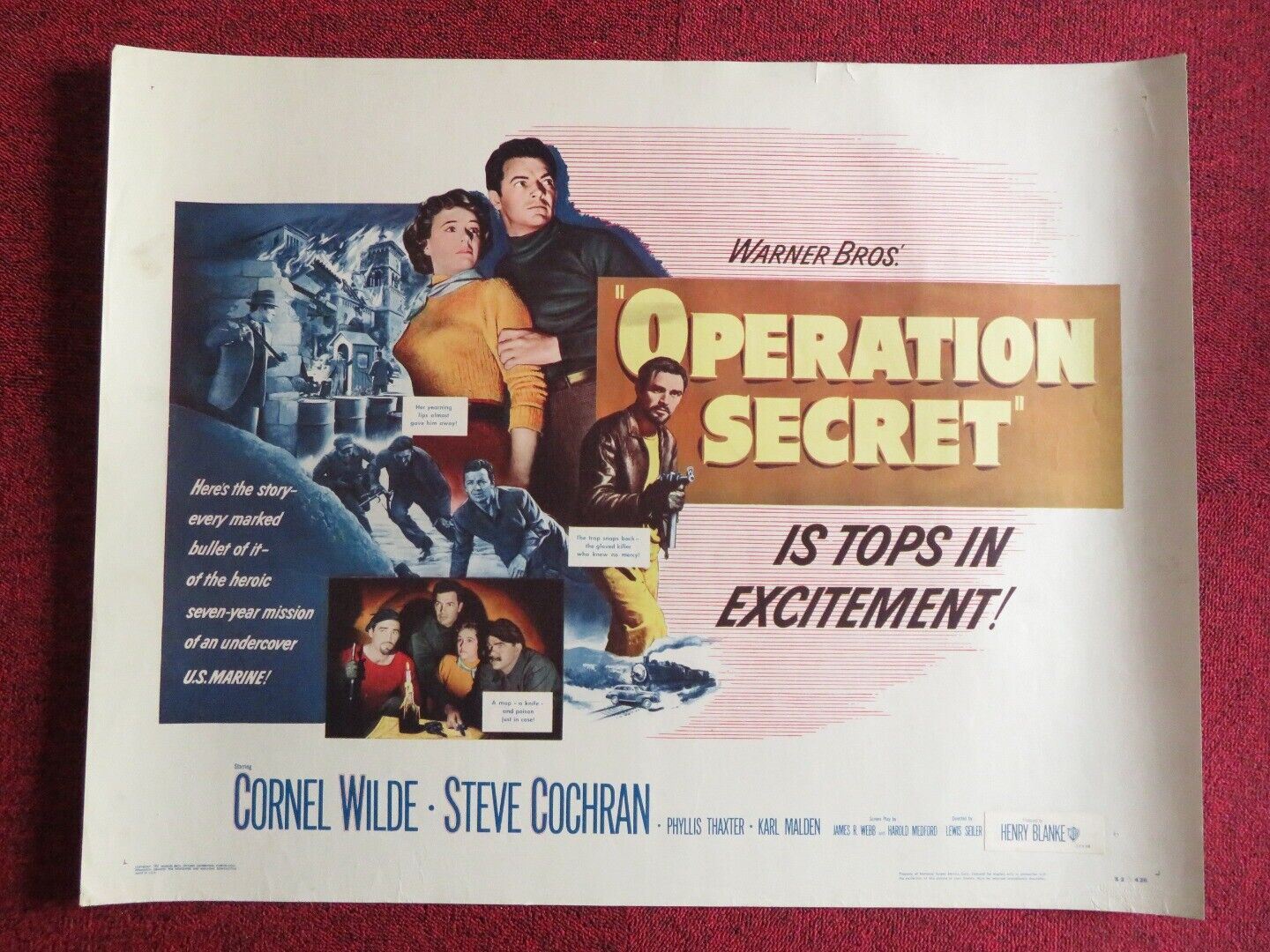 OPERATION SECRET US HALF SHEET (22"x 28") POSTER CORNEL WILDE 1952 Movie posters