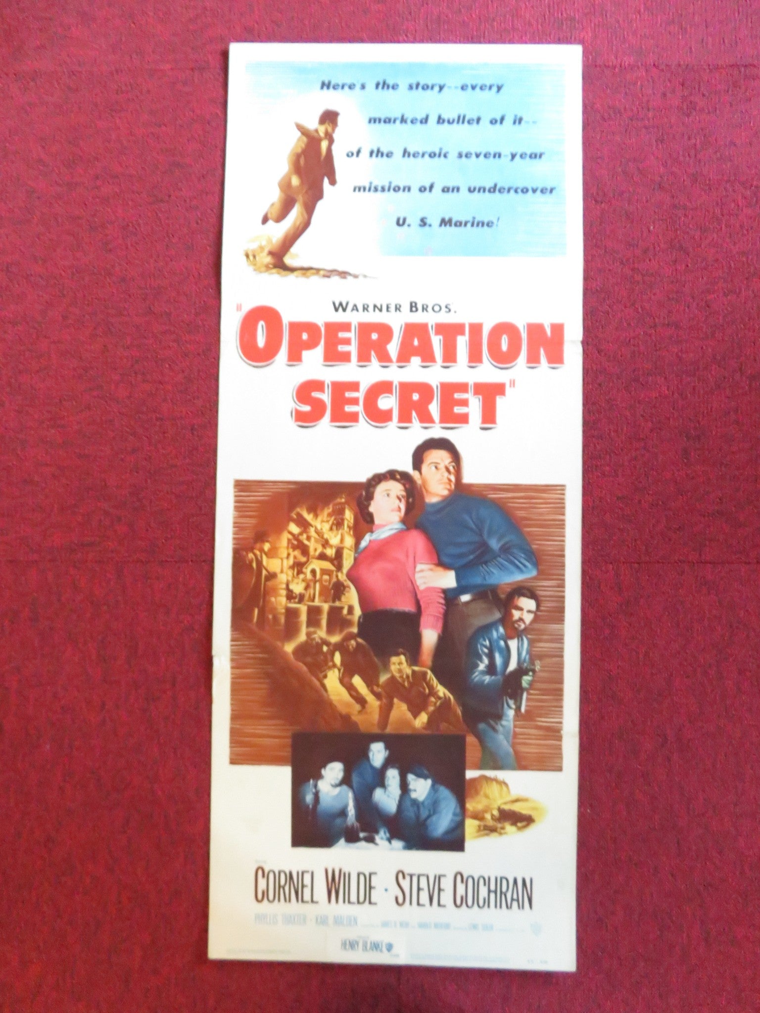 OPERATION SECRET US INSERT (14"x 36") POSTER CORNEL WILDE STEVE COCHRAN 1952 Rendezvous Cinema Movie posters
