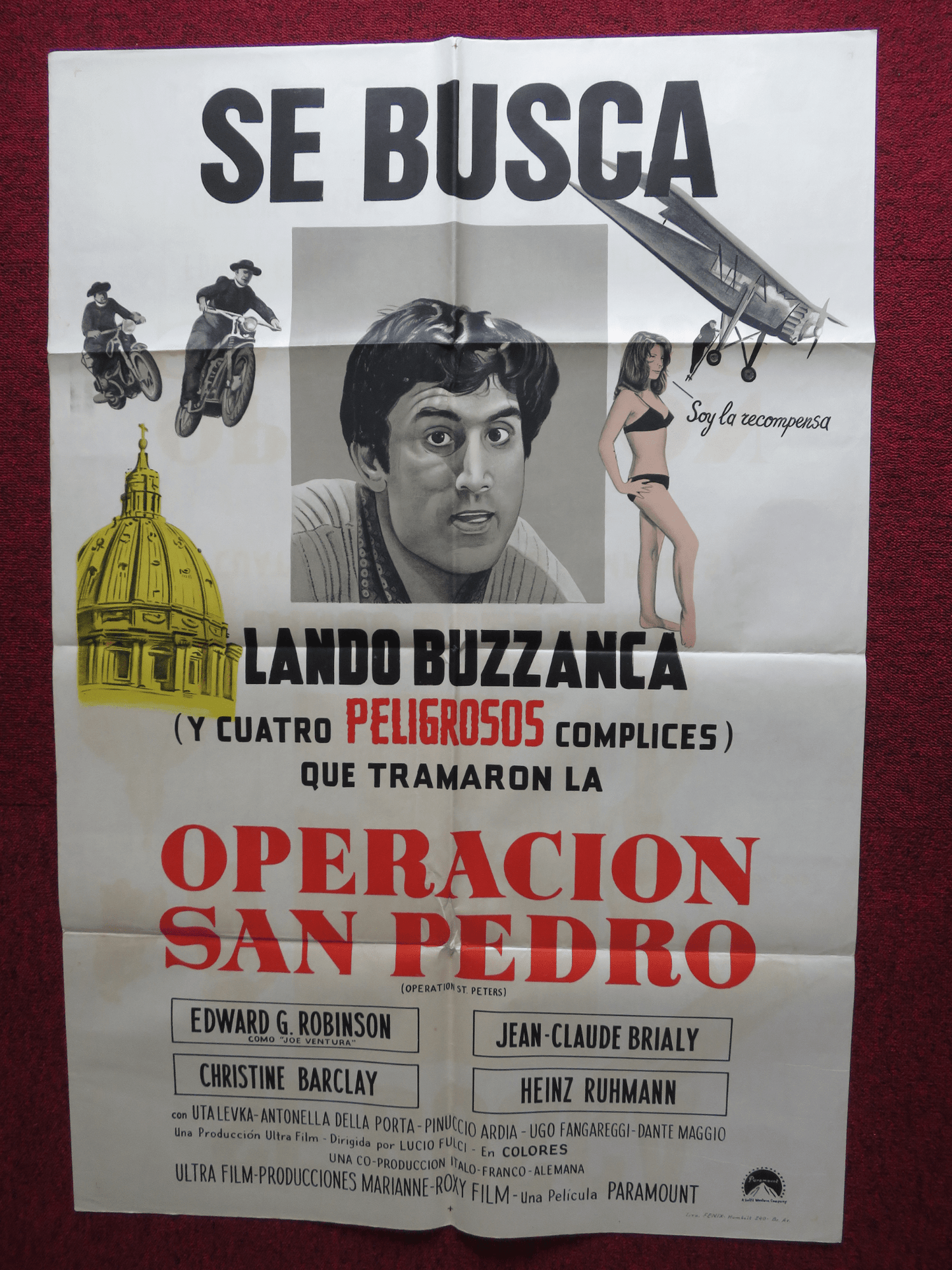 OPERATION ST. PETERS FOLDED ARGENTINA ONE SHEET POSTER LANDO BUZZANCA 1967 Rendezvous Cinema Movie posters