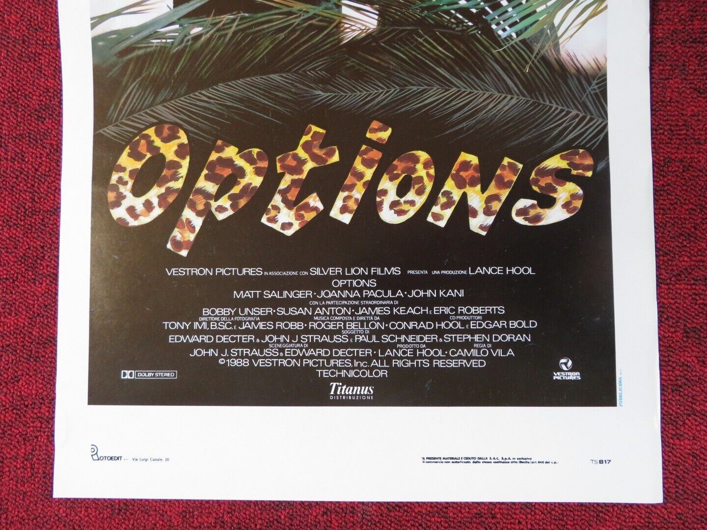 OPTIONS ITALIAN LOCANDINA (27.5"x12.5") POSTER MATT SALINGER JOANNA PACULA 1989 Movie posters