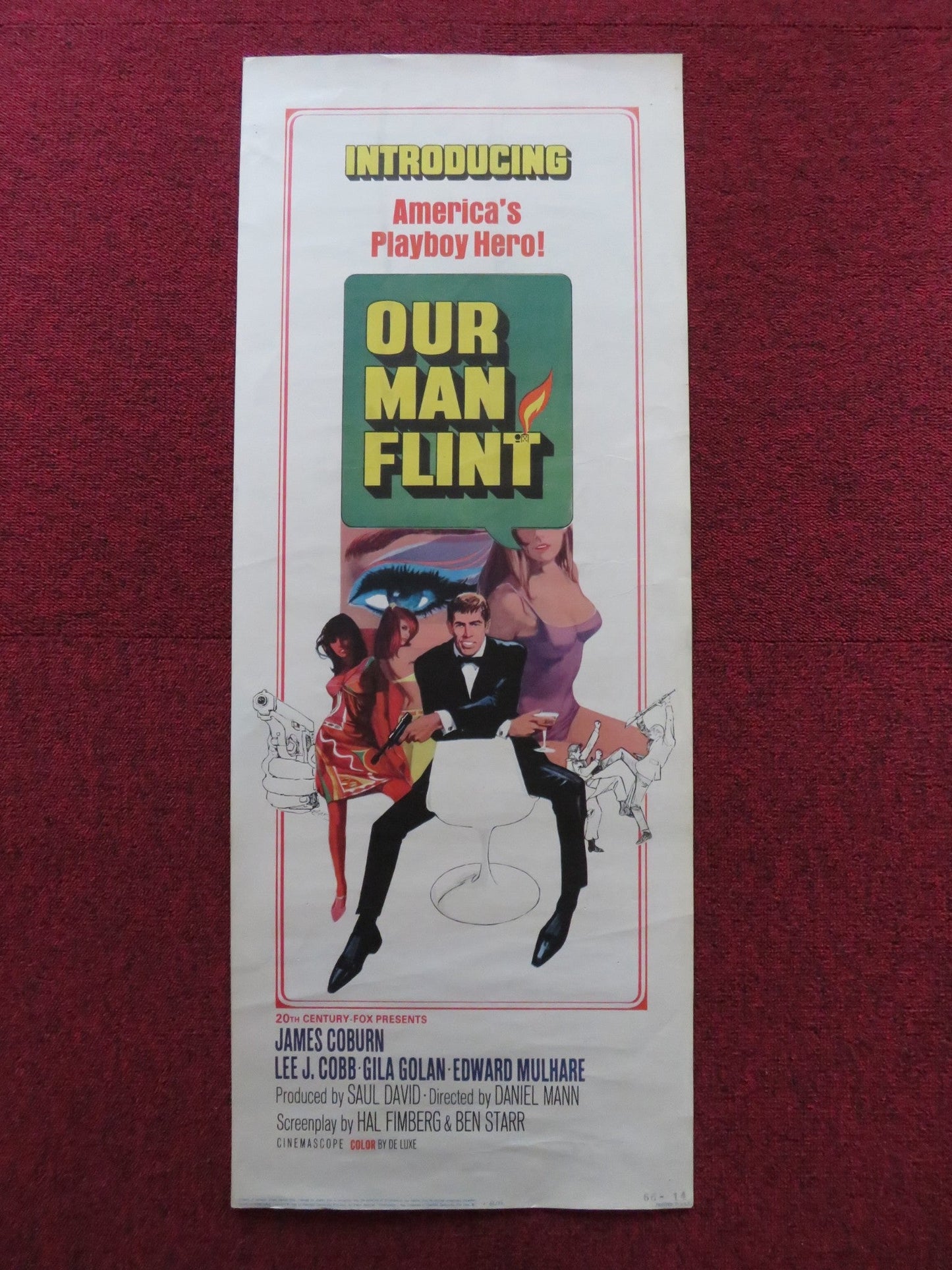 OUR MAN FLINT US INSERT (14"x 36") POSTER JAMES COBURN LEE J. COBB 1966 Rendezvous Cinema Movie posters