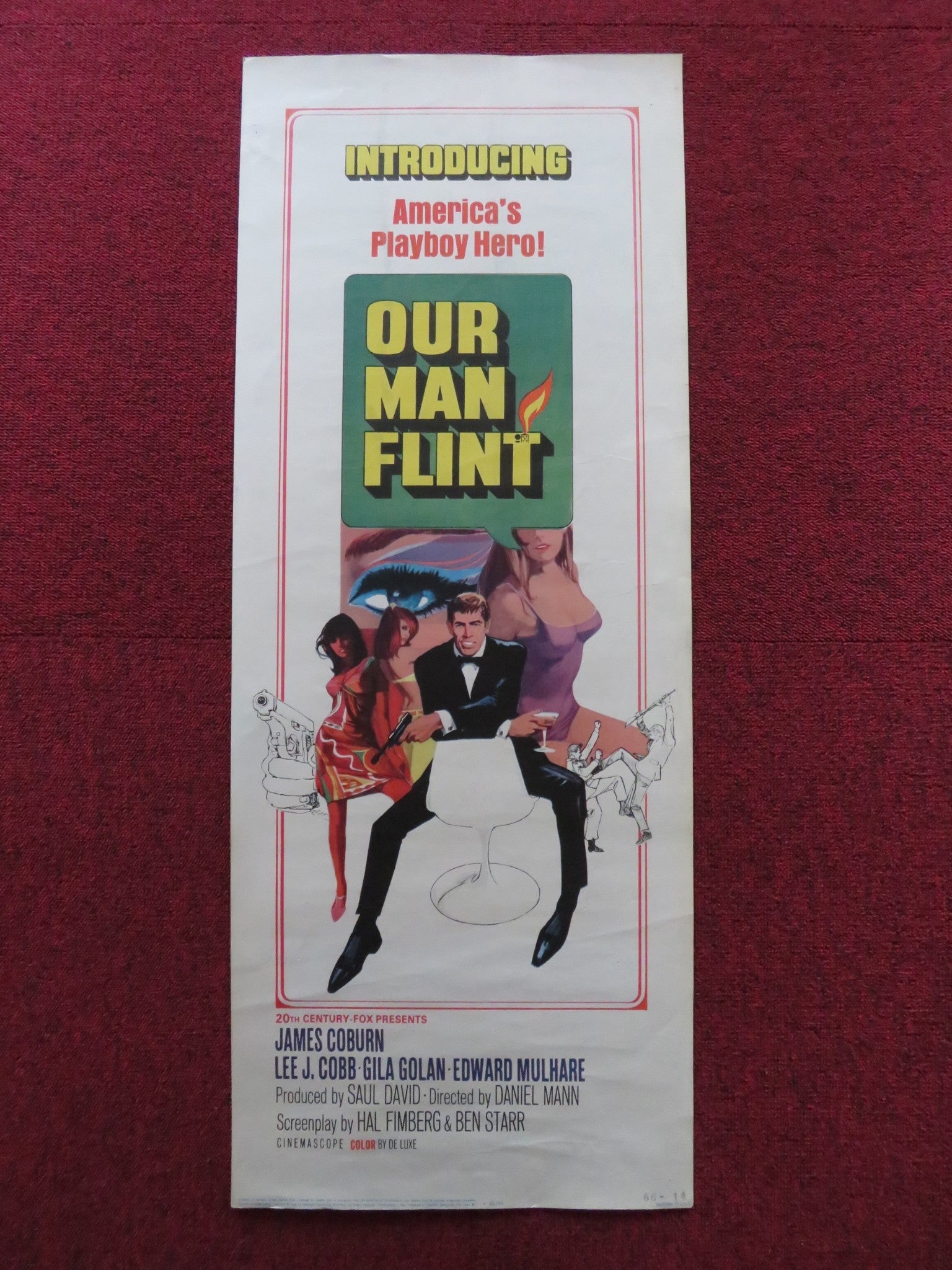 OUR MAN FLINT US INSERT (14"x 36") POSTER JAMES COBURN LEE J. COBB 1966 Rendezvous Cinema Movie posters