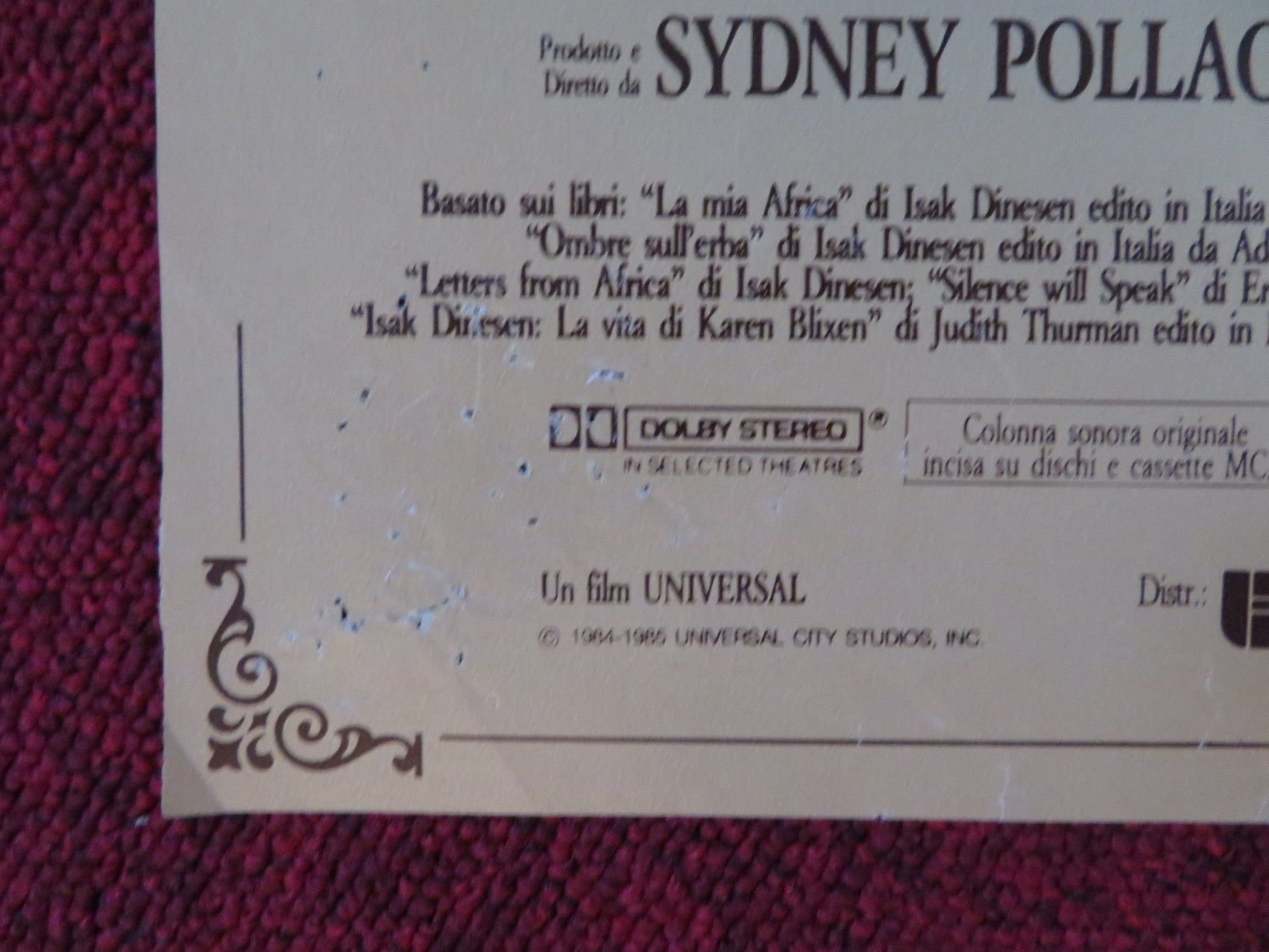 OUT OF AFRICA - B ITALIAN FOTOBUSTA POSTER ROBERT REDFORD MERYL STREEP 1985 Rendezvous Cinema Movie posters