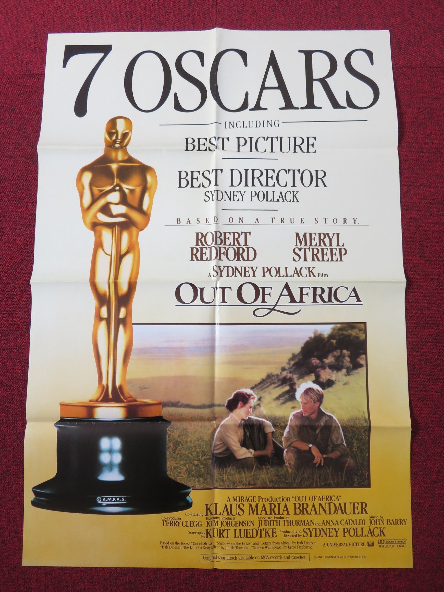 OUT OF AFRICA FOLDED US ONE SHEET POSTER ROBERT REDFORD MERYL STREEP 1985 Rendezvous Cinema Movie posters