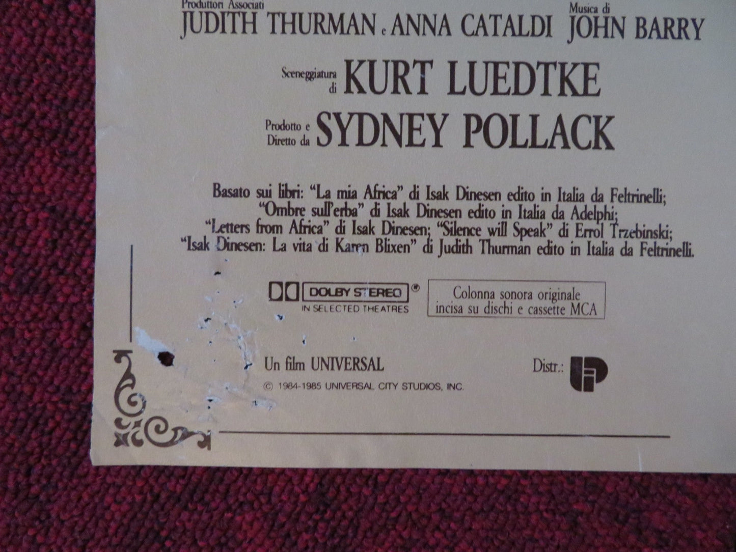 OUT OF AFRICA - H ITALIAN FOTOBUSTA POSTER ROBERT REDFORD MERYL STREEP 1985 Rendezvous Cinema Movie posters