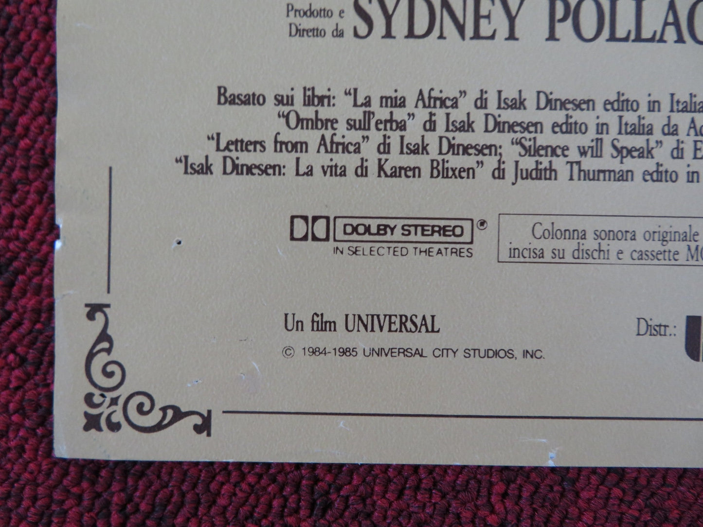 OUT OF AFRICA ITALIAN FOTOBUSTA POSTER ROBERT REDFORD MERYL STREEP 1985 Rendezvous Cinema Movie posters