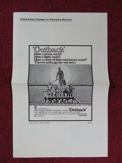 OUTBACK UNCUT UNITED ARTISTS FOLDED PRESS BOOK DONALD PLEASENCE GARY BOND 1971 Rendezvous Cinema Movie posters