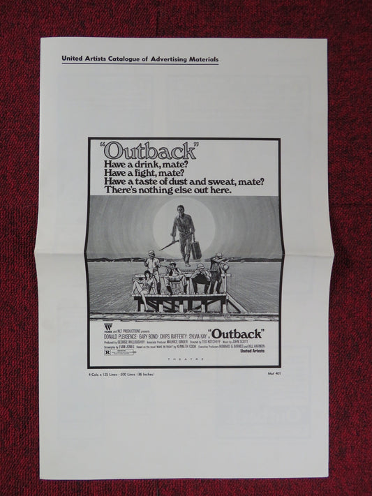 OUTBACK UNCUT UNITED ARTISTS FOLDED PRESS BOOK DONALD PLEASENCE GARY BOND 1971 Rendezvous Cinema Movie posters