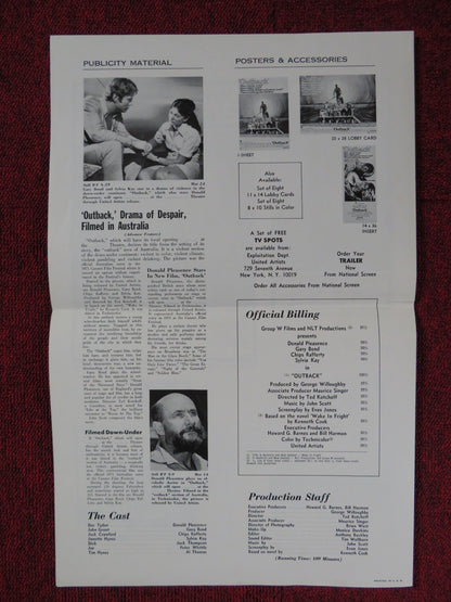 OUTBACK UNCUT UNITED ARTISTS FOLDED PRESS BOOK DONALD PLEASENCE GARY BOND 1971 Rendezvous Cinema Movie posters