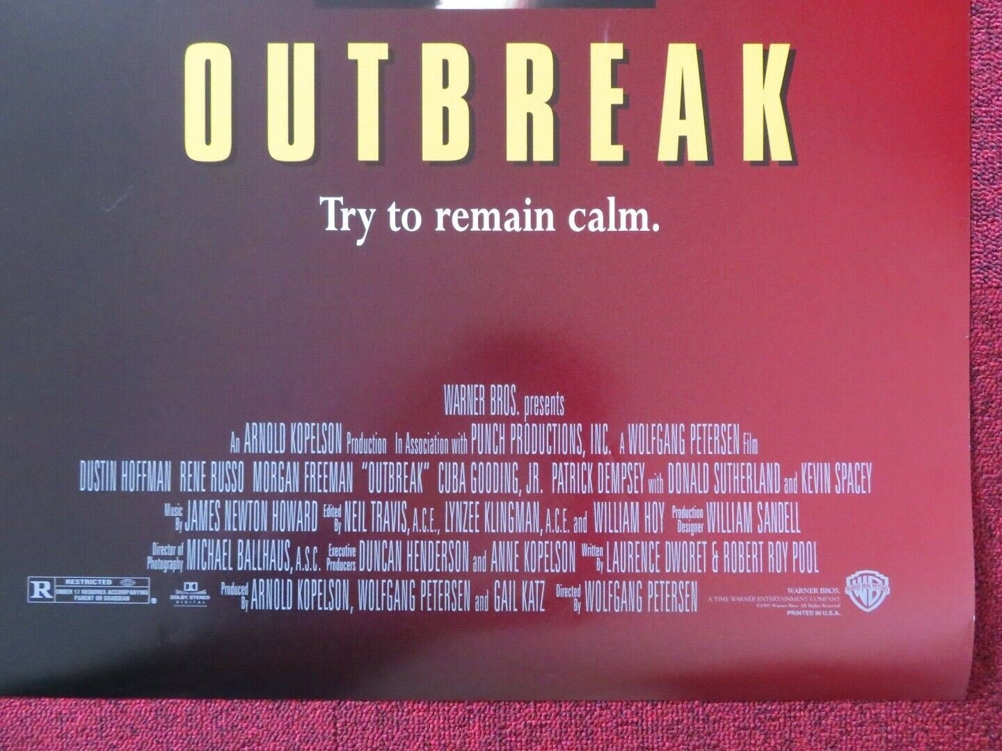 OUTBREAK US ONE SHEET ROLLED POSTER DUSTIN HOFFMAN MORGAN FREEMAN 1995 Movie posters