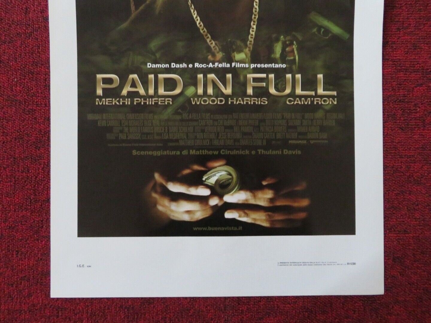 PAID IN FULL ITALIAN LOCANDINA (27.5"x13") POSTER MEKHI PHIFER 2002 Movie posters