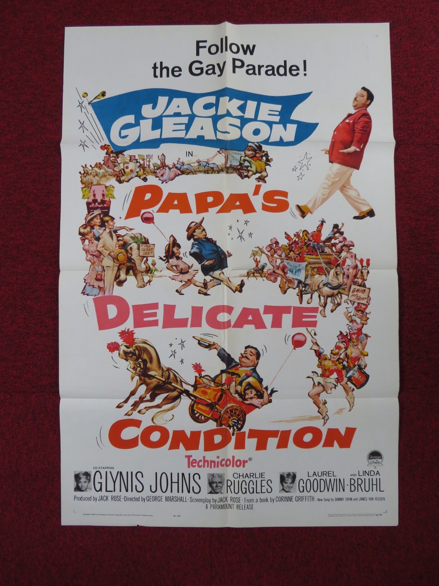 PAPA'S DELICATE CONDITION FOLDED US ONE SHEET POSTER JACKIE GLEASON 1963 Rendezvous Cinema Movie posters