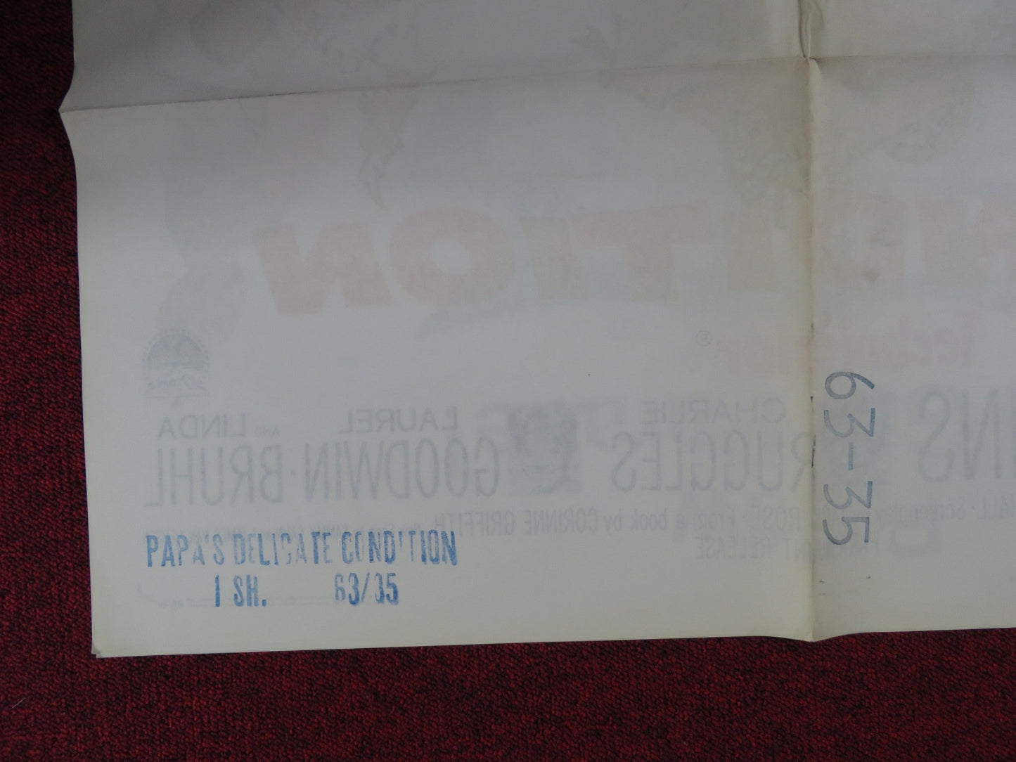 PAPA'S DELICATE CONDITION FOLDED US ONE SHEET POSTER JACKIE GLEASON 1963 Rendezvous Cinema Movie posters