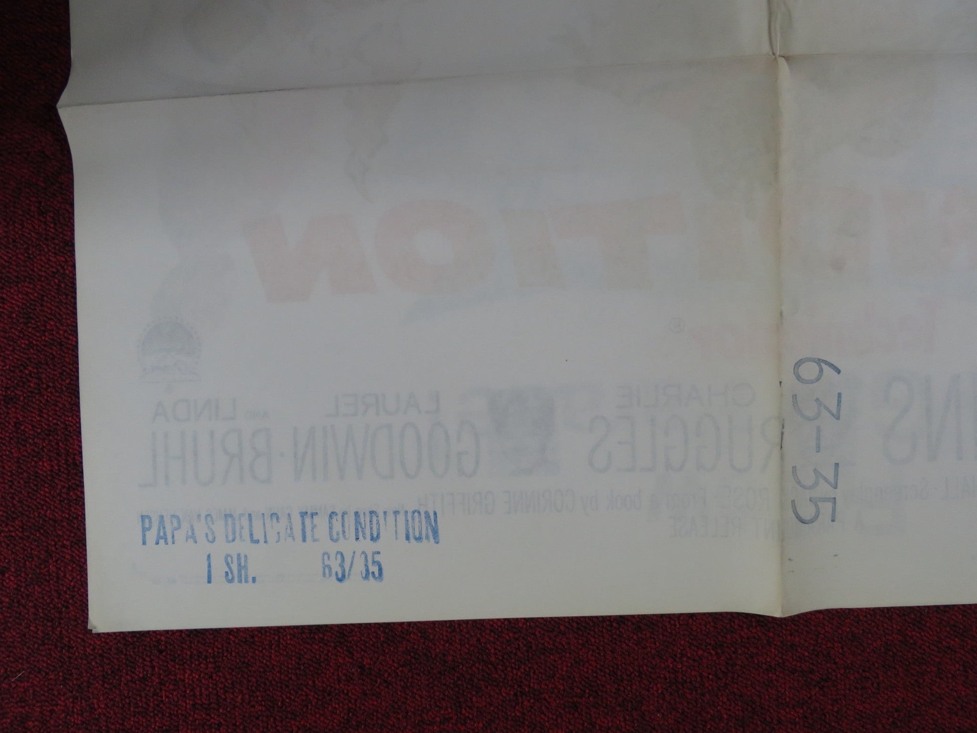 PAPA'S DELICATE CONDITION FOLDED US ONE SHEET POSTER JACKIE GLEASON 1963 Rendezvous Cinema Movie posters