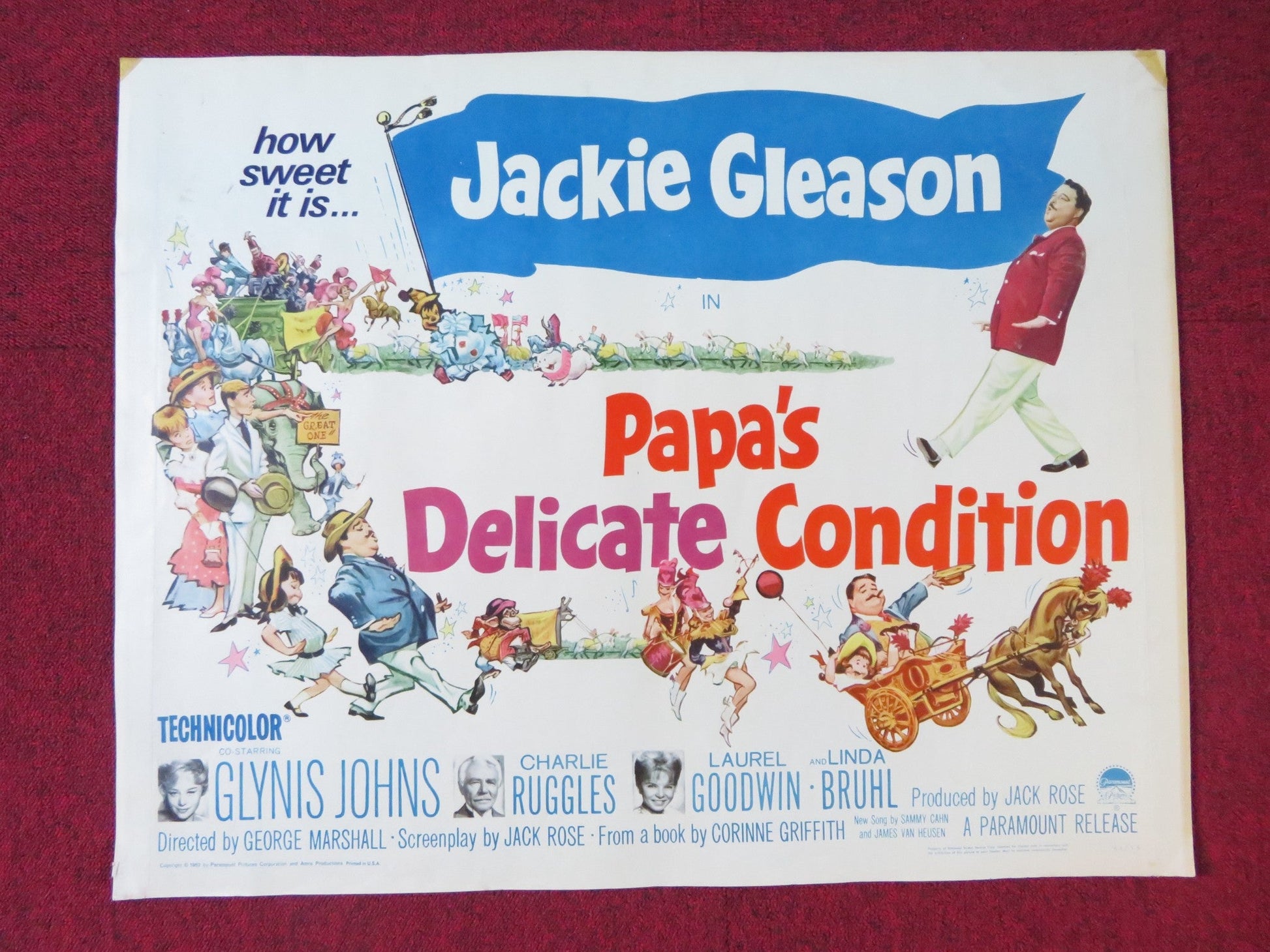 PAPA'S DELICATE CONDITION HALF SHEET (22"x 28") POSTER JACKIE GLEESON 1963 Rendezvous Cinema Movie posters