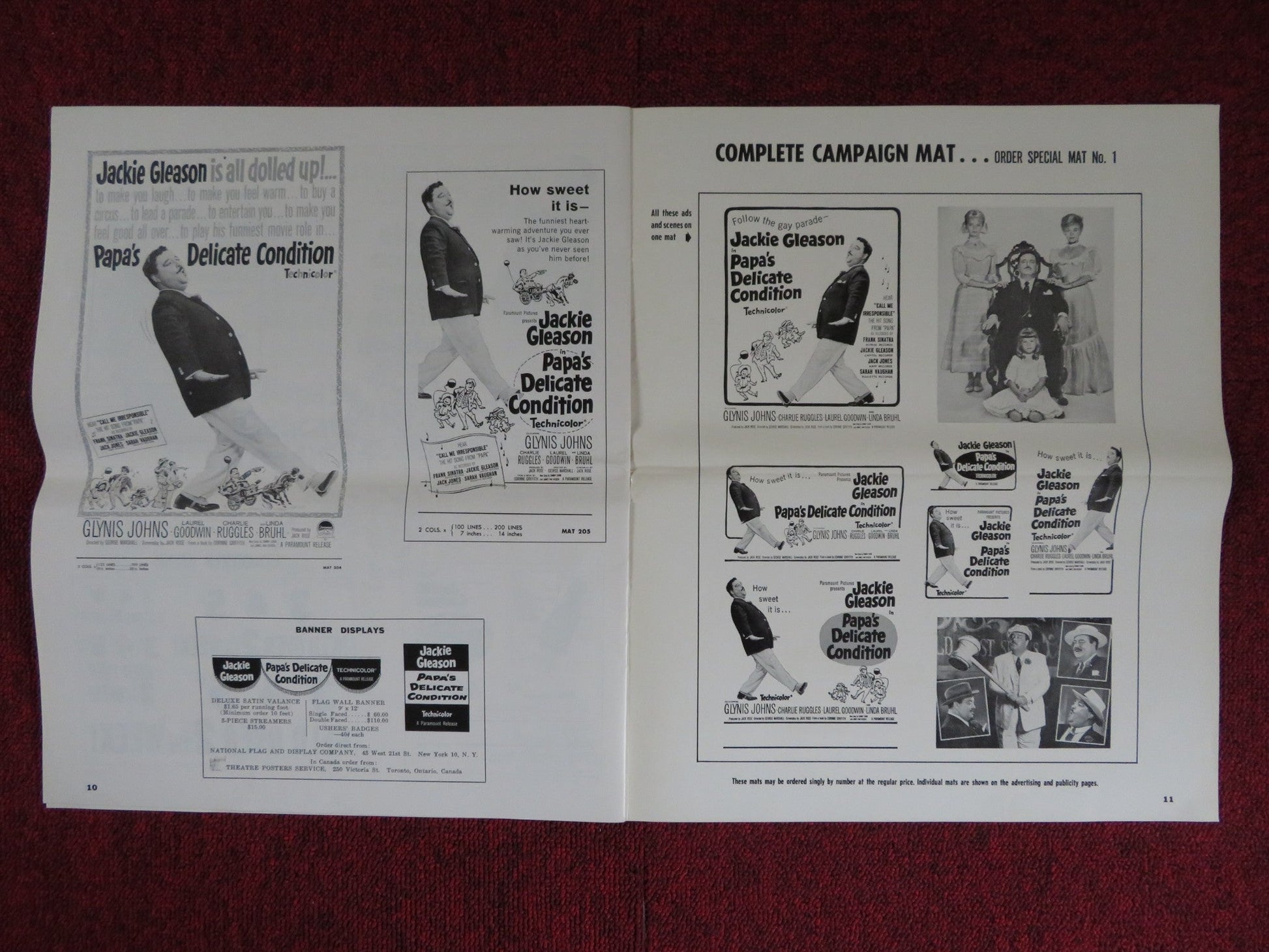 PAPA'S DELICATE CONDITION UNCUT PARAMOUNT FOLDED PRESS BOOK JACKIE GLEESON 1963 Rendezvous Cinema Movie posters