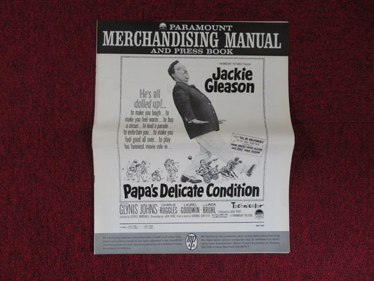 PAPA'S DELICATE CONDITION UNCUT PARAMOUNT FOLDED PRESS BOOK JACKIE GLEESON 1963 Rendezvous Cinema Movie posters