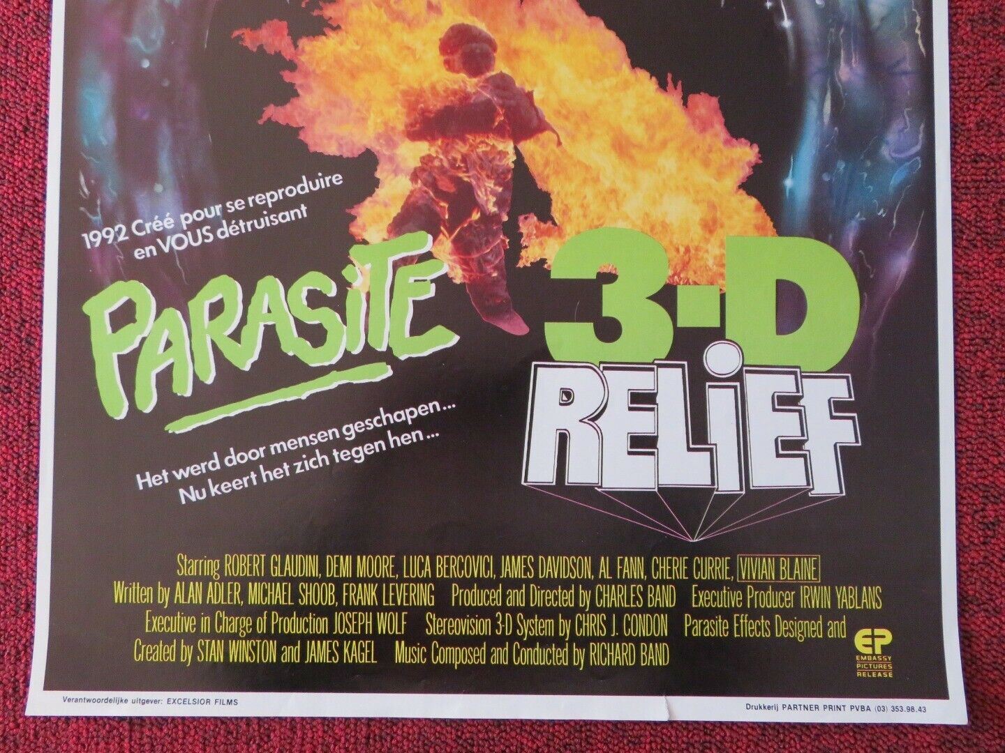 PARASITE BELGIUM (21"x14") POSTER ROBERT GLAUDINI DEMI MOORE 1982 Movie posters