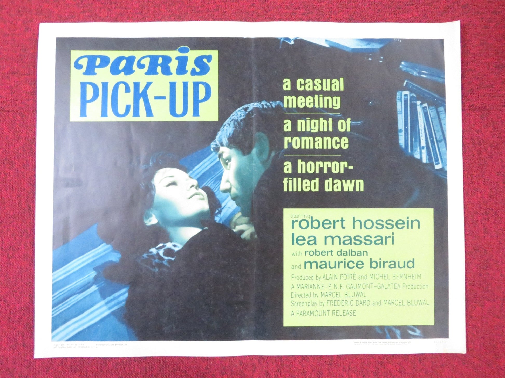 PARIS PICK - UP HALF SHEET (22"x 28") POSTER ROBERT HOSSEIN LEA MASSARI 1962 Rendezvous Cinema Movie posters