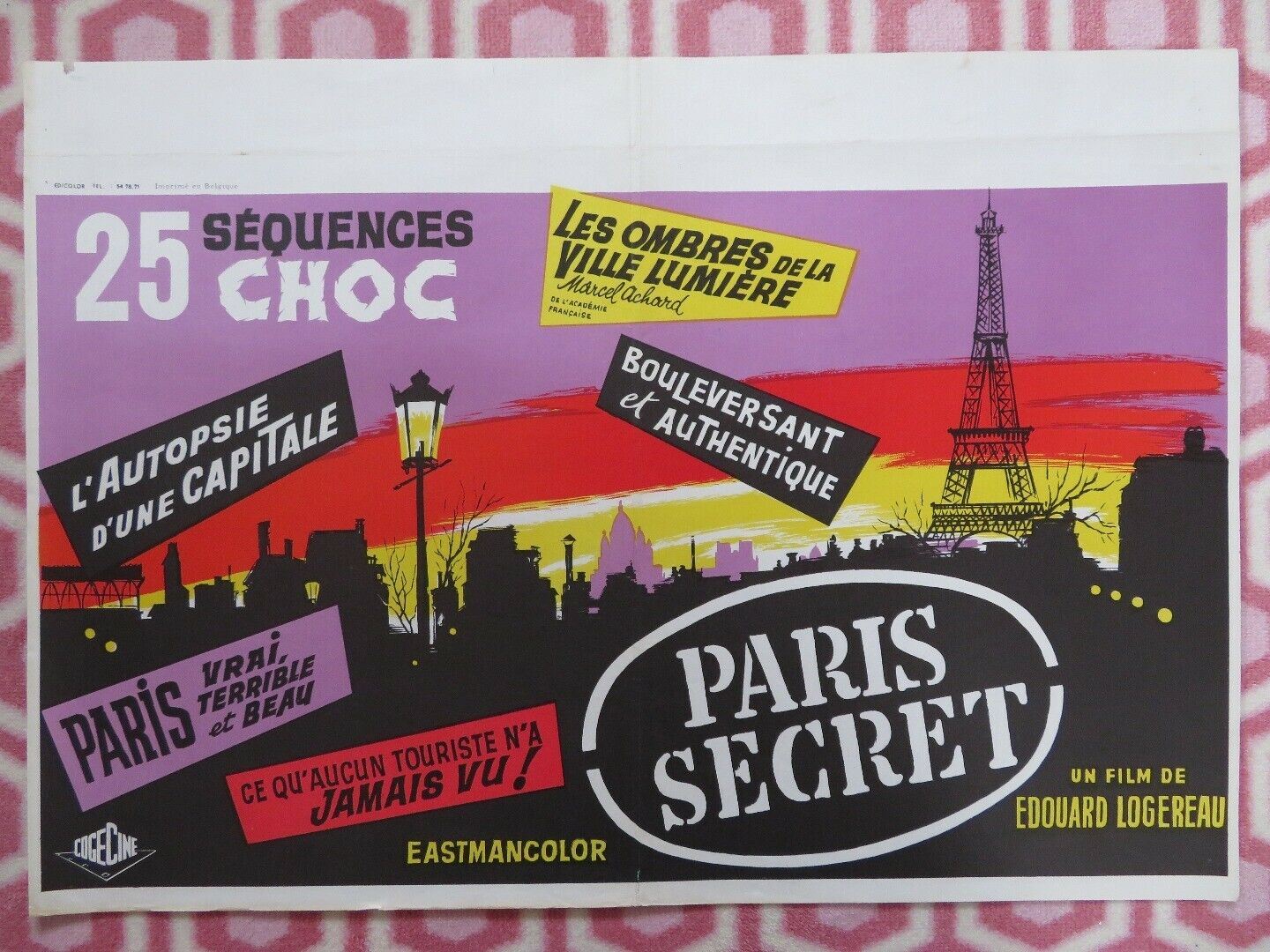 PARIS SECRET BELGIUM (17"x 24") POSTER EDOUARD LOGEREAU 1965 Movie posters