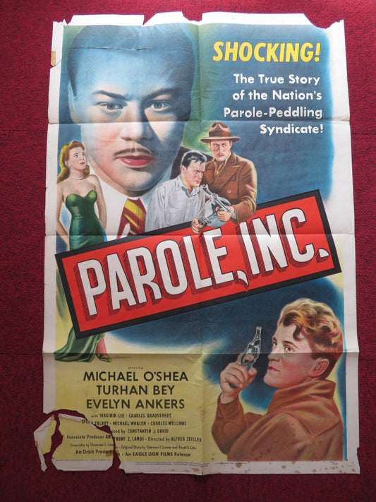 PAROLE, INC. FOLDED US ONE SHEET POSTER MICHAEL O'SHEA TURHAN BEY 1948 Rendezvous Cinema Movie posters
