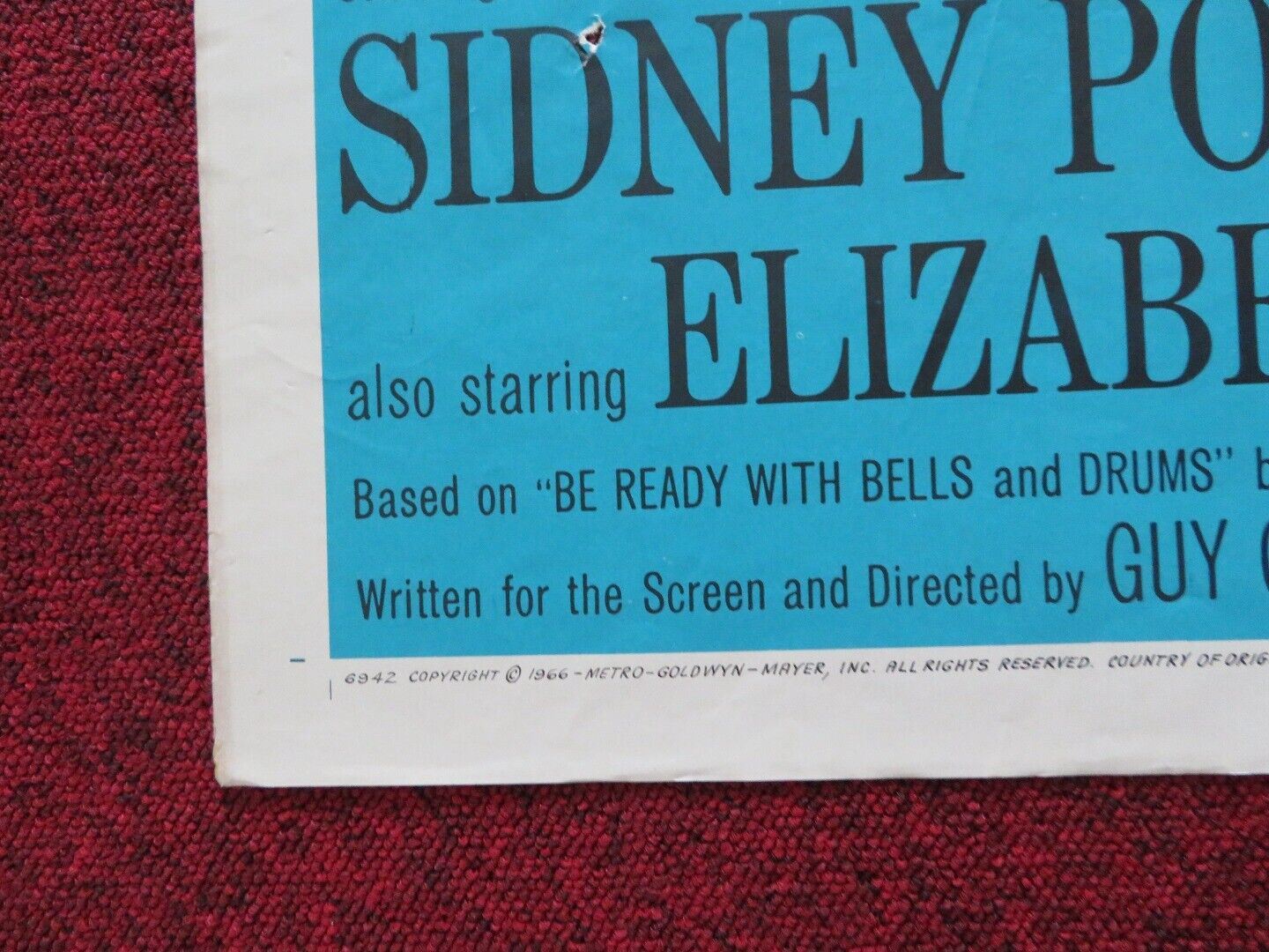 PATCH OF BLUE FOLDED US ONE SHEET POSTER SIDNEY POITIER SHELLEY WINTERS 1965 - Rendezvous Cinema