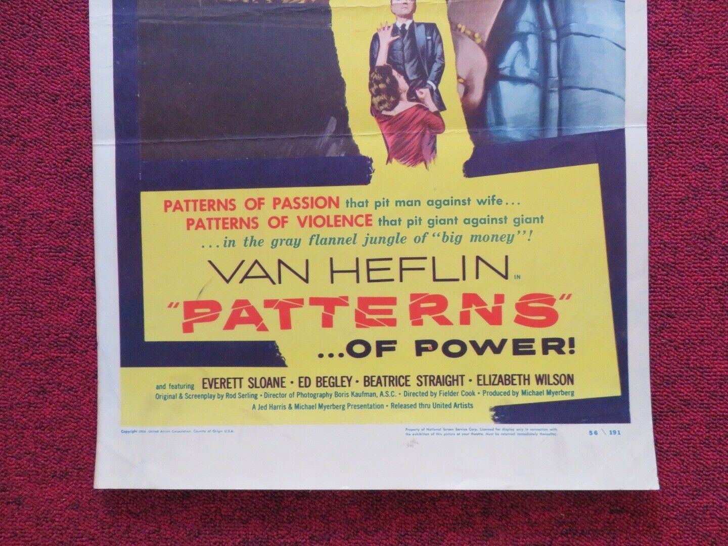 PATTERNS US INSERT (14"x 36") POSTER VAN HEFLIN EVERETT SLOANE 1956 Movie posters