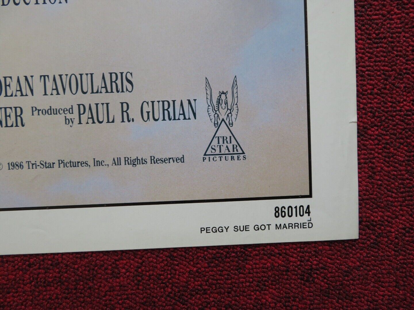 PEGGY SUE GOT MARRIED FOLDED US ONE SHEET POSTER KATHLEEN TURNER N. CAGE 1986 Movie posters