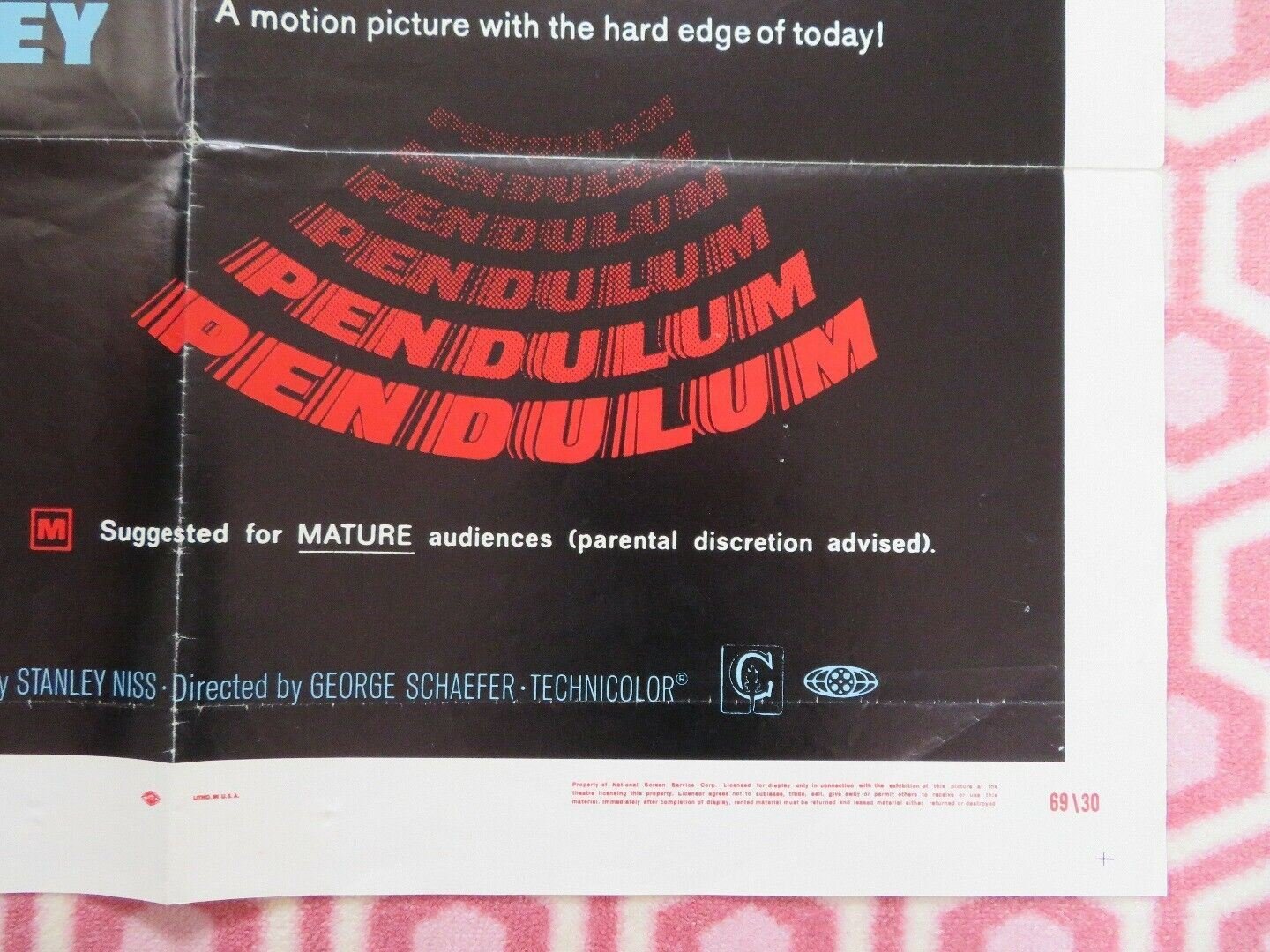PENDULUM US ONE SHEET POSTER GEORGE PEPPARD 1969 Movie posters