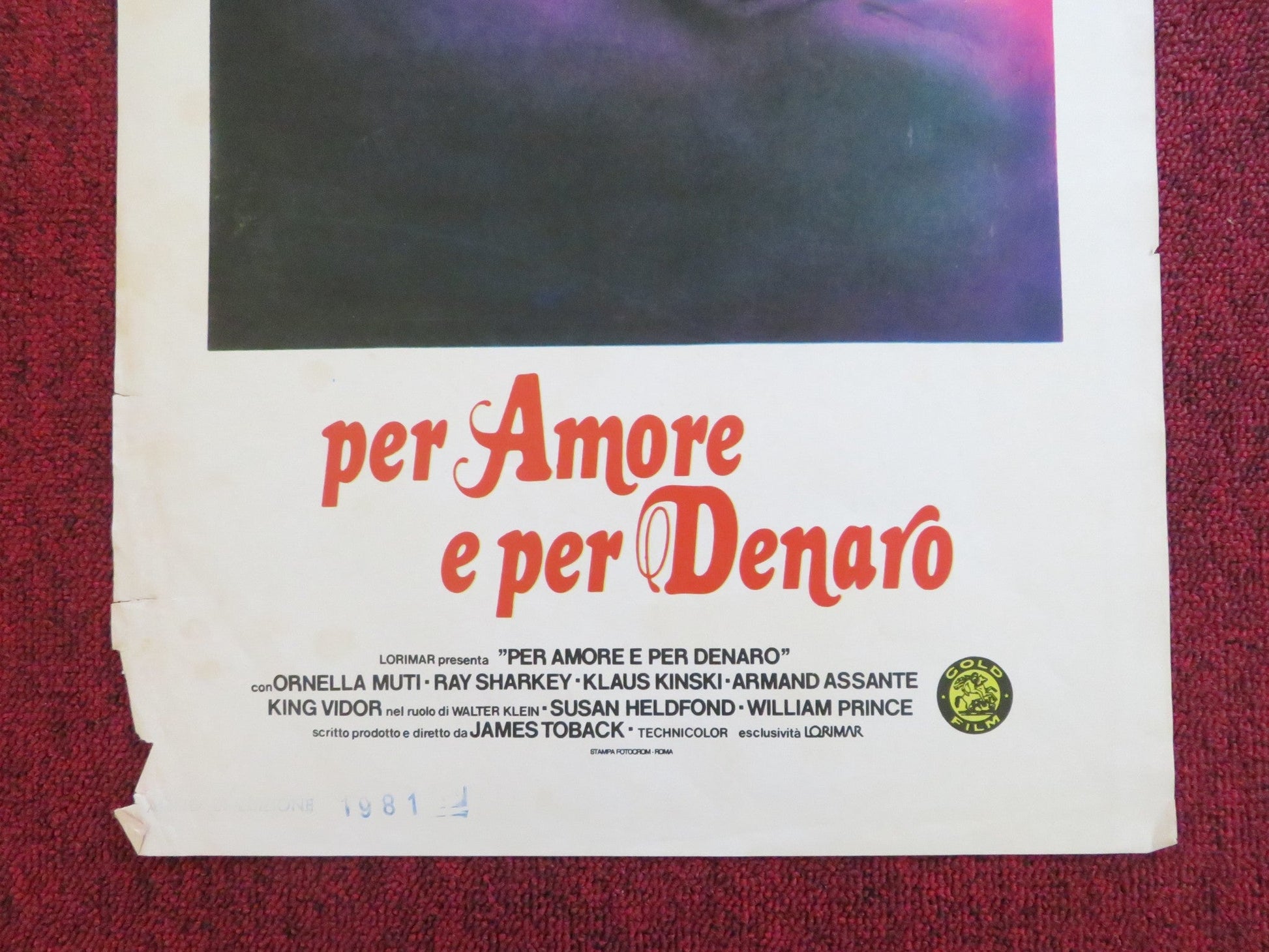 PER AMORE E PER DENARO ITALIAN LOCANDINA POSTER RAY SHARKEY ORNELLA MUTI 1981 Rendezvous Cinema Movie posters