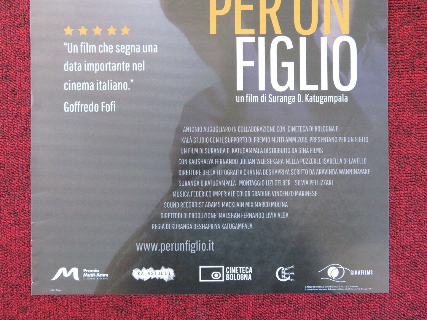 PER UN FIGLIO ITALIAN LOCANDINA (26.5"x12.5") POSTER KAUSHALYA FERNANDO 2017 Rendezvous Cinema Movie posters