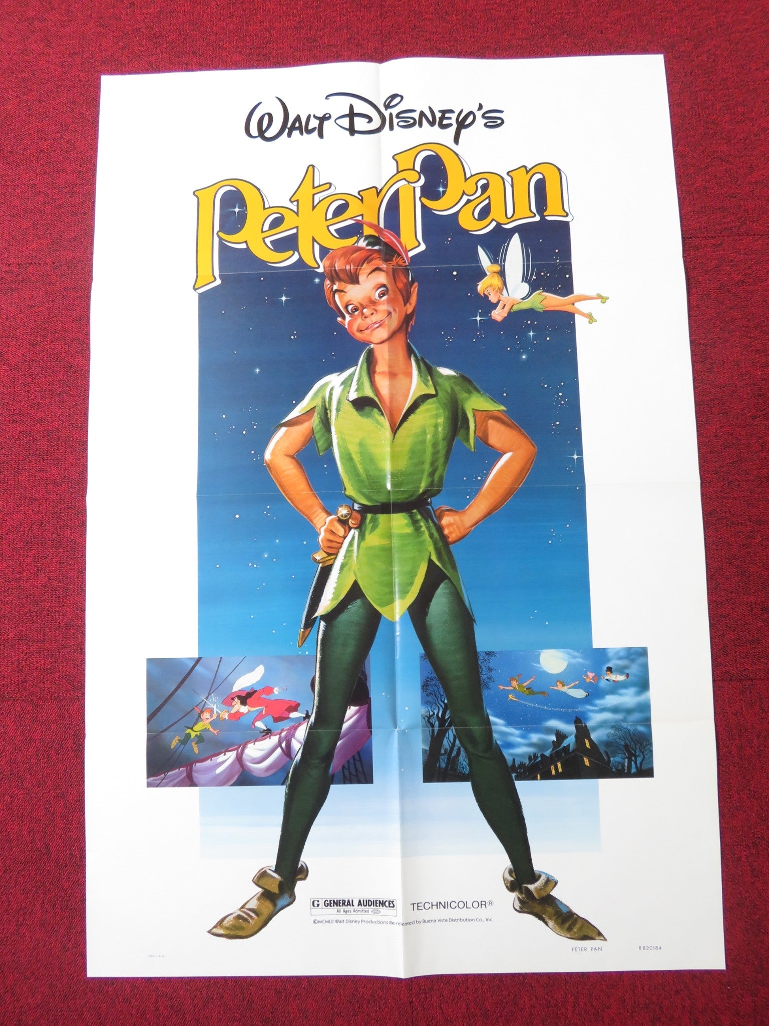 PETER PAN FOLDED US ONE SHEET POSTER DISNEY BOBBY DRISCOLL 1982 Rendezvous Cinema Movie posters