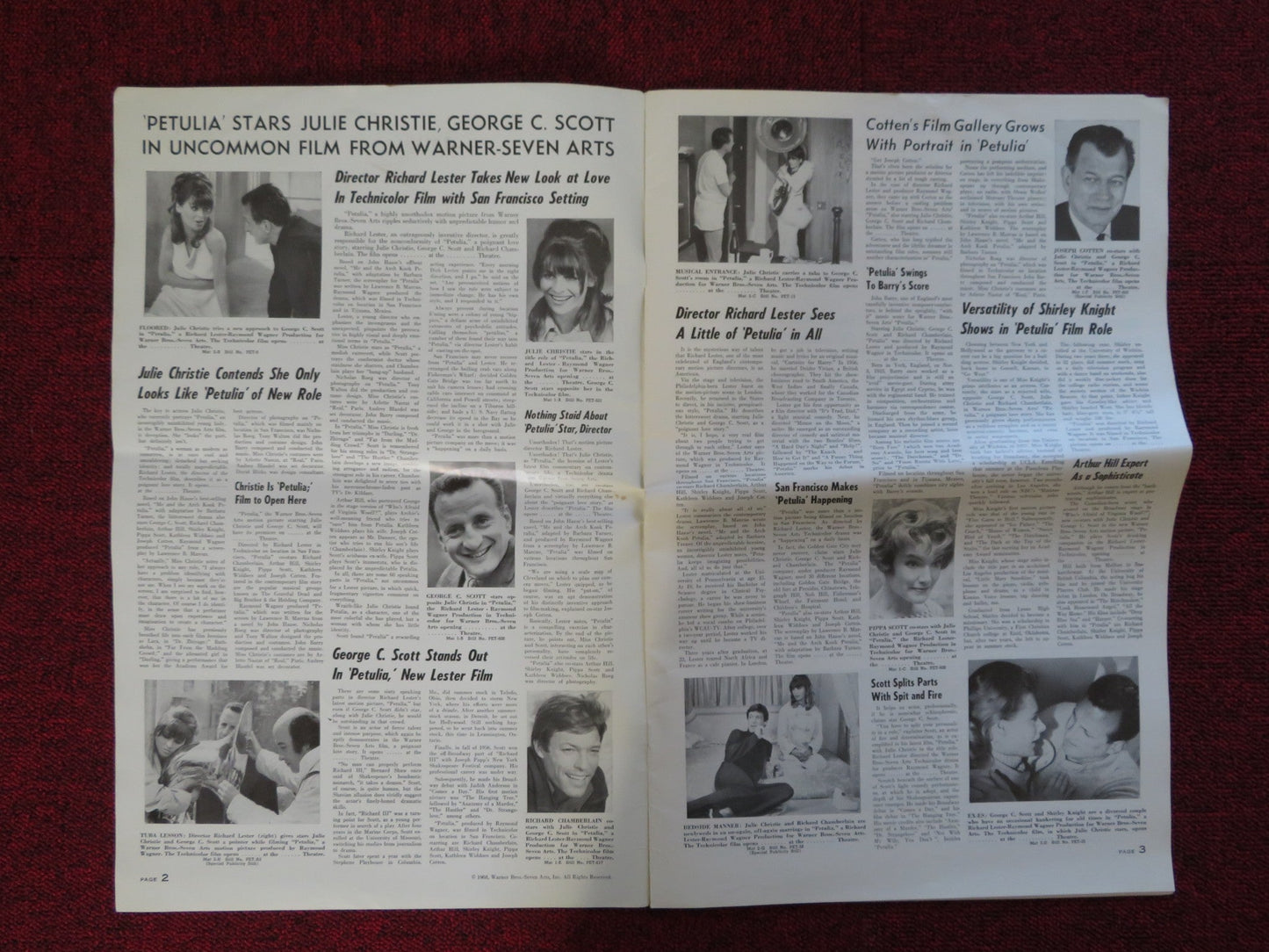 PETULIA UNCUT WARNER BROS. FOLDED PRESS BOOK JULIE CHRISTIE GEORGE C.SCOTT 1968 Rendezvous Cinema Movie posters