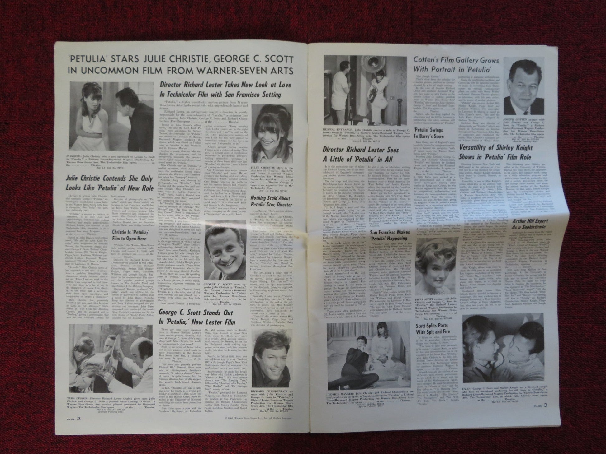 PETULIA UNCUT WARNER BROS. FOLDED PRESS BOOK JULIE CHRISTIE GEORGE C.SCOTT 1968 Rendezvous Cinema Movie posters