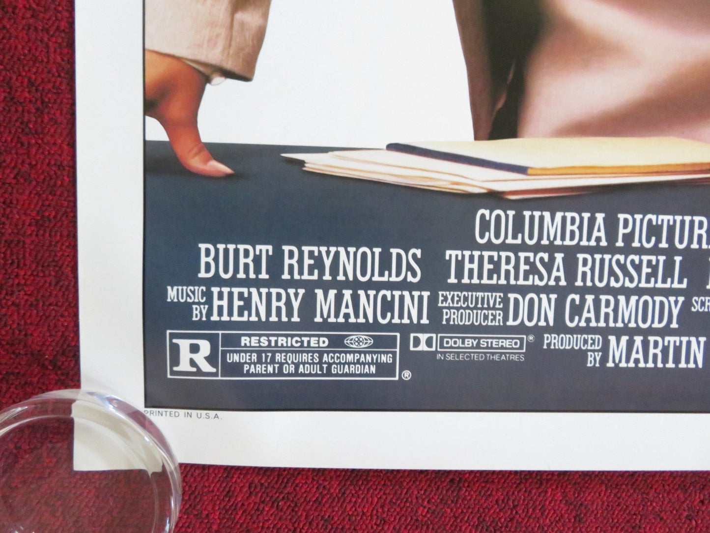 PHYSICAL EVIDENCE US ONE SHEET ROLLED POSTER BURT REYNOLDS THERESA RUSSELL 1989 Rendezvous Cinema Movie posters