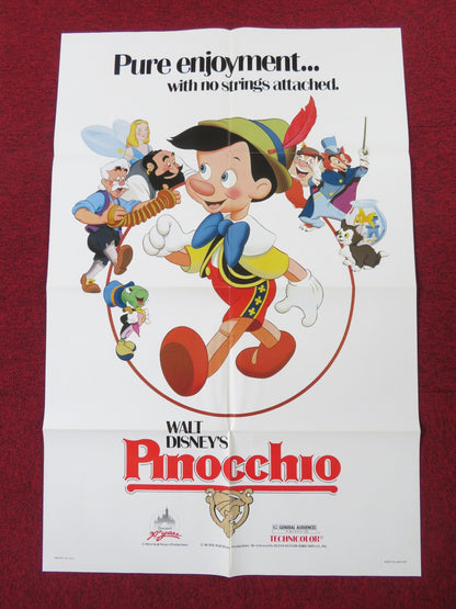 PINOCCHIO FOLDED US ONE SHEET POSTER DISNEY MEL BLANC DON BRODIE 1984 Rendezvous Cinema Movie posters