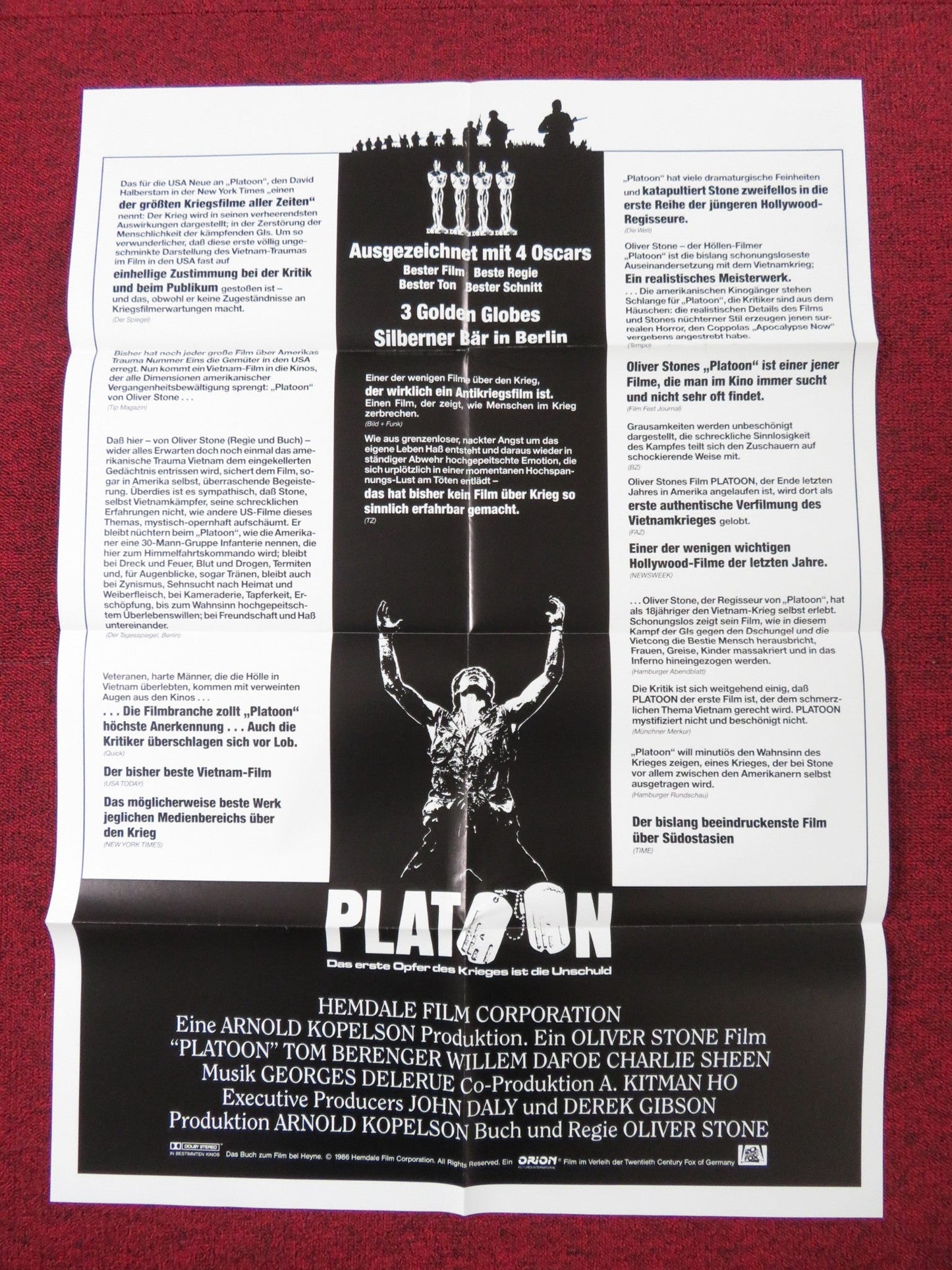 PLATOON GERMAN A1 POSTER OLIVER STONE CHARLIE SHEEN 1986 Rendezvous Cinema Movie posters
