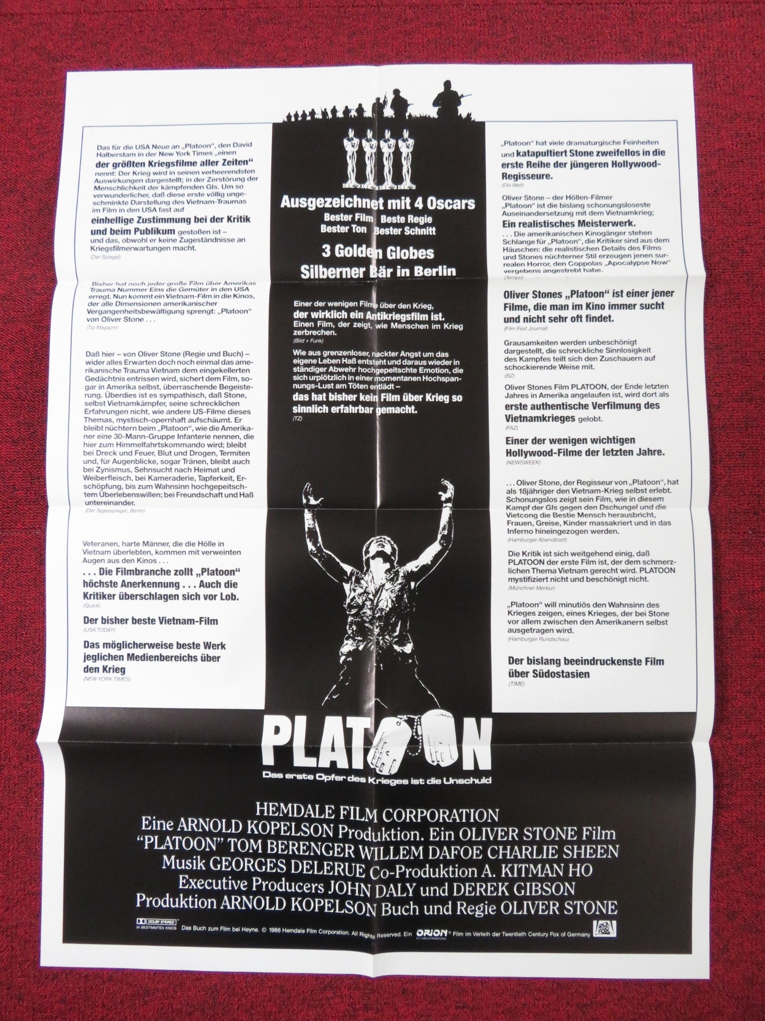 PLATOON GERMAN A1 POSTER OLIVER STONE CHARLIE SHEEN 1986 Rendezvous Cinema Movie posters