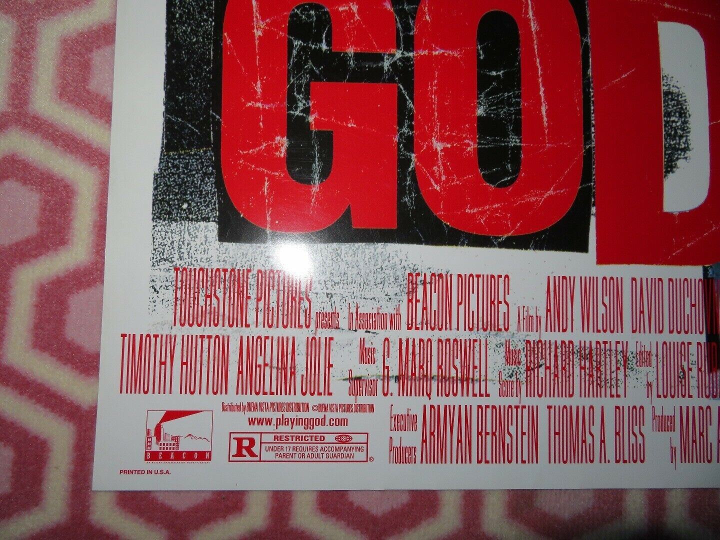 PLAYING GOD US ONE SHEET ROLLED POSTER DAVID DUCHOVNY ANGELINA JOLIE Rendezvous Cinema Movie posters