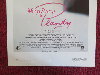 PLENTY ITALIAN LOCANDINA POSTER MERYL STREEP CHARLES DANCE 1985 Rendezvous Cinema Movie posters