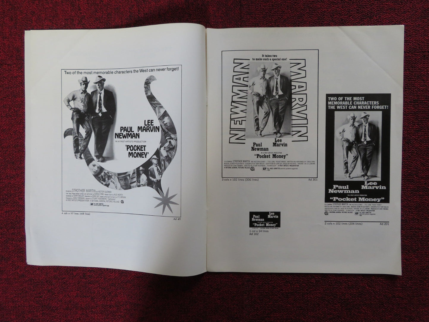 POCKET MONEY - PRESSBOOK UNCUT NATIONAL GENERAL PICTURES PAUL NEWMAN MARVIN 1972 Rendezvous Cinema Movie posters