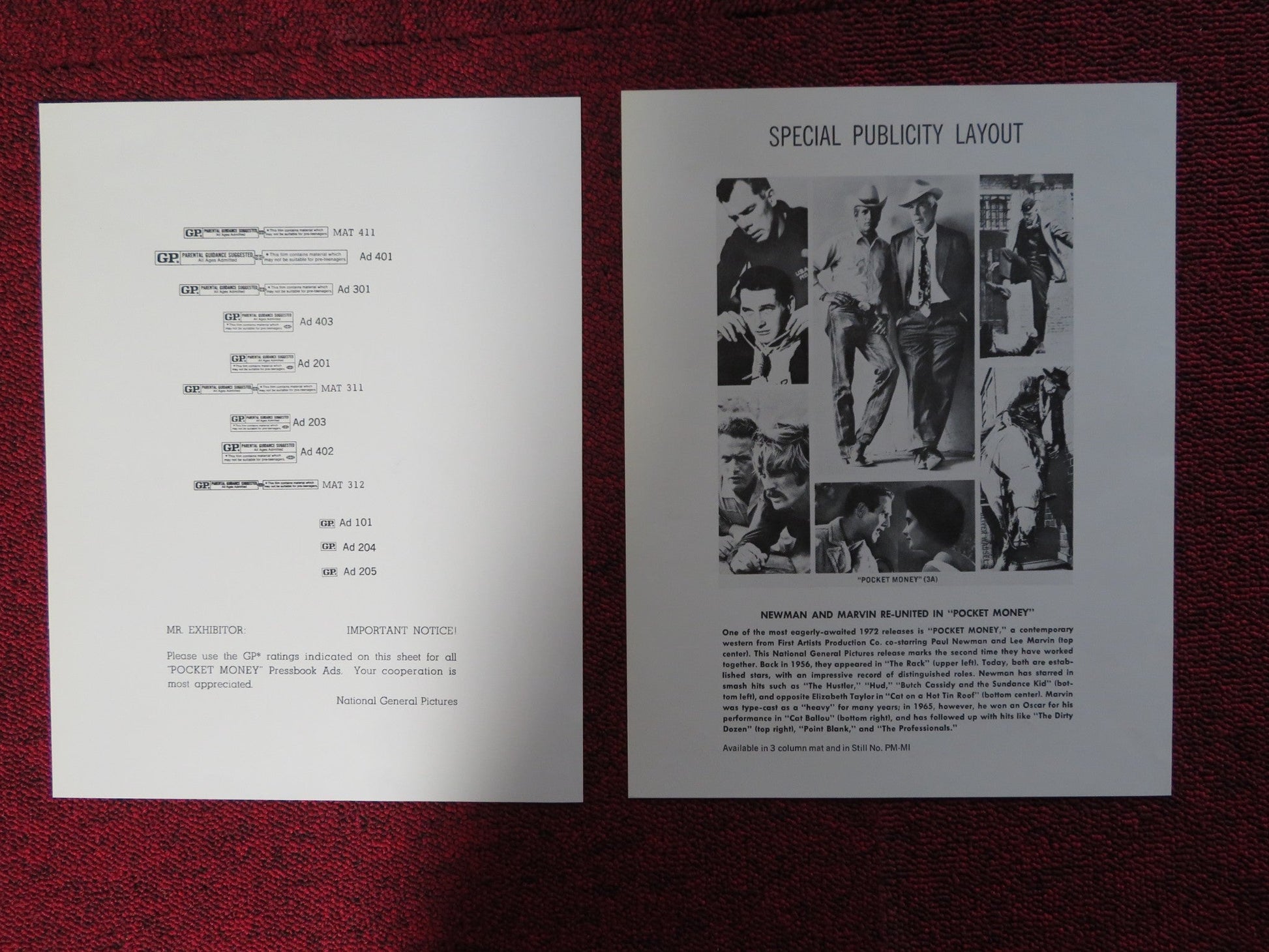 POCKET MONEY - PRESSBOOK UNCUT NATIONAL GENERAL PICTURES PAUL NEWMAN MARVIN 1972 Rendezvous Cinema Movie posters