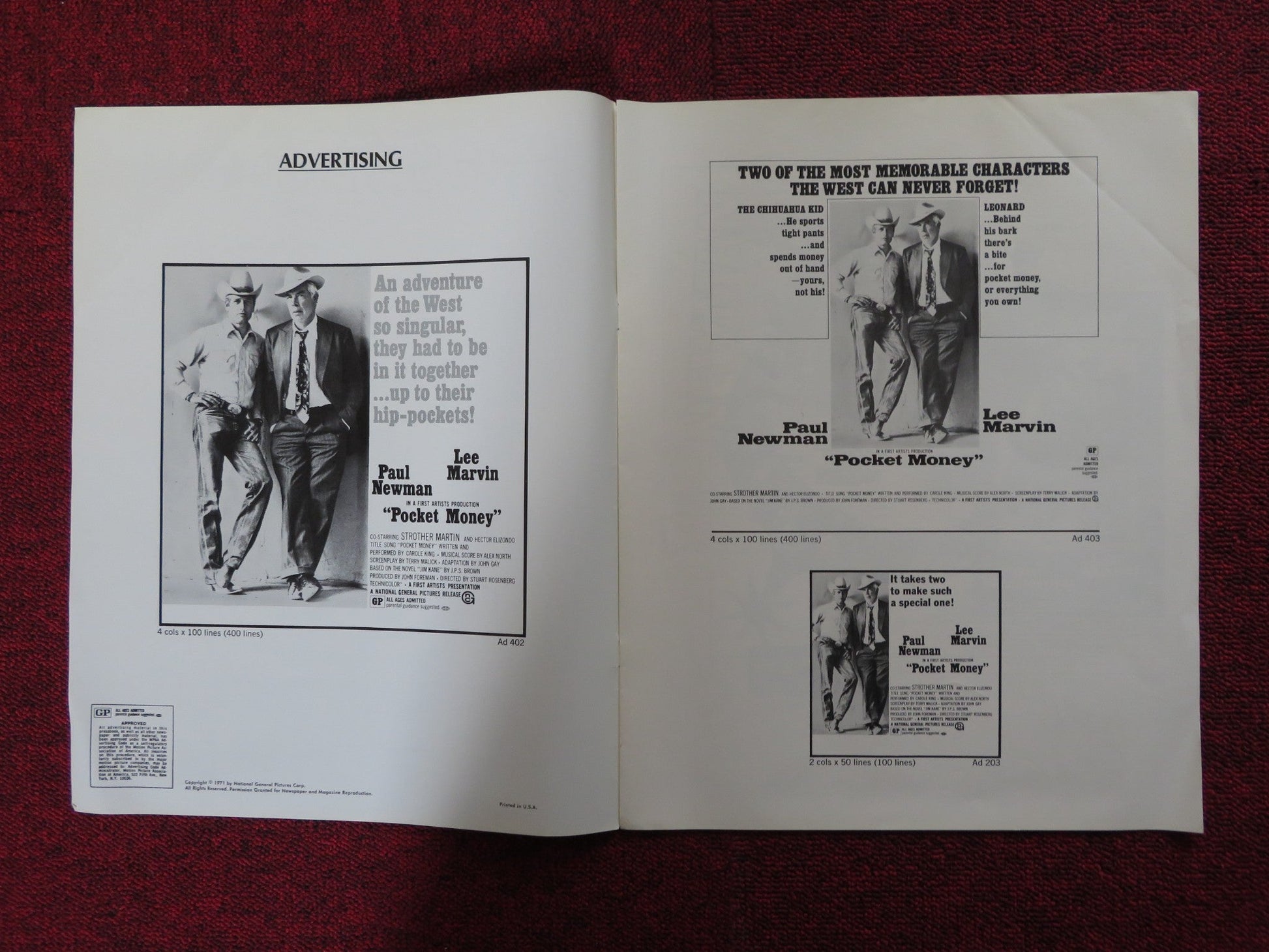 POCKET MONEY - PRESSBOOK UNCUT NATIONAL GENERAL PICTURES PAUL NEWMAN MARVIN 1972 Rendezvous Cinema Movie posters