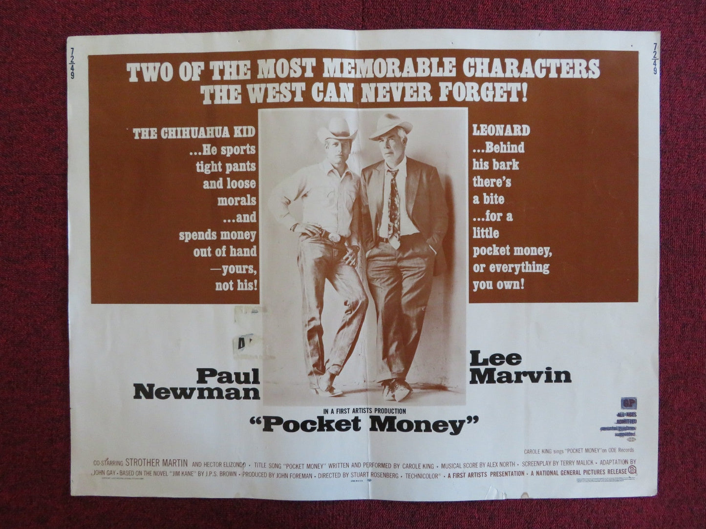 POCKET MONEY US HALF SHEET (22"x 28") POSTER PAUL NEWMAN LEE MARVIN 1972 Rendezvous Cinema Movie posters