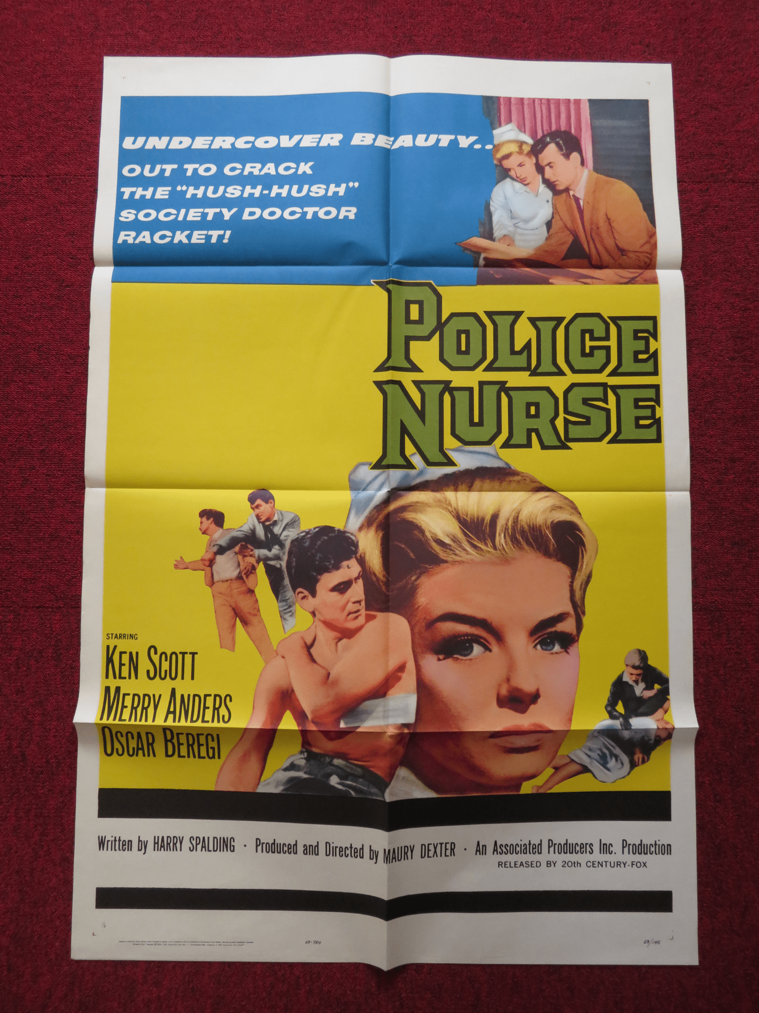 POLICE NURSE FOLDED US ONE SHEET POSTER KEN SCOTT MERRY ANDERS 1963 Rendezvous Cinema Movie posters